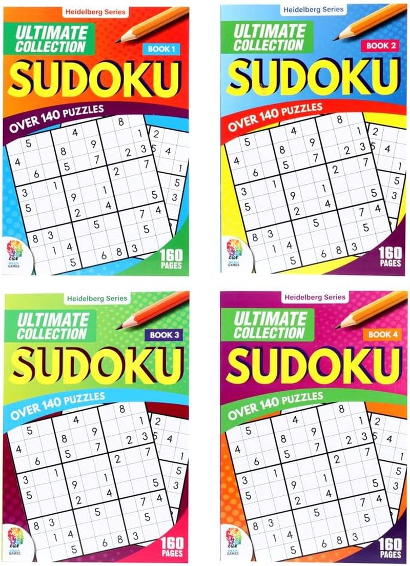 4 Books X 160 Questions Office Central Sudoku Activity Books, More than 140 Puzzles for Adults, Beginners to Experts Stimulating for the Mind, Helps Further Develop Problem Solving Skills, over 140 Puzzles per Book