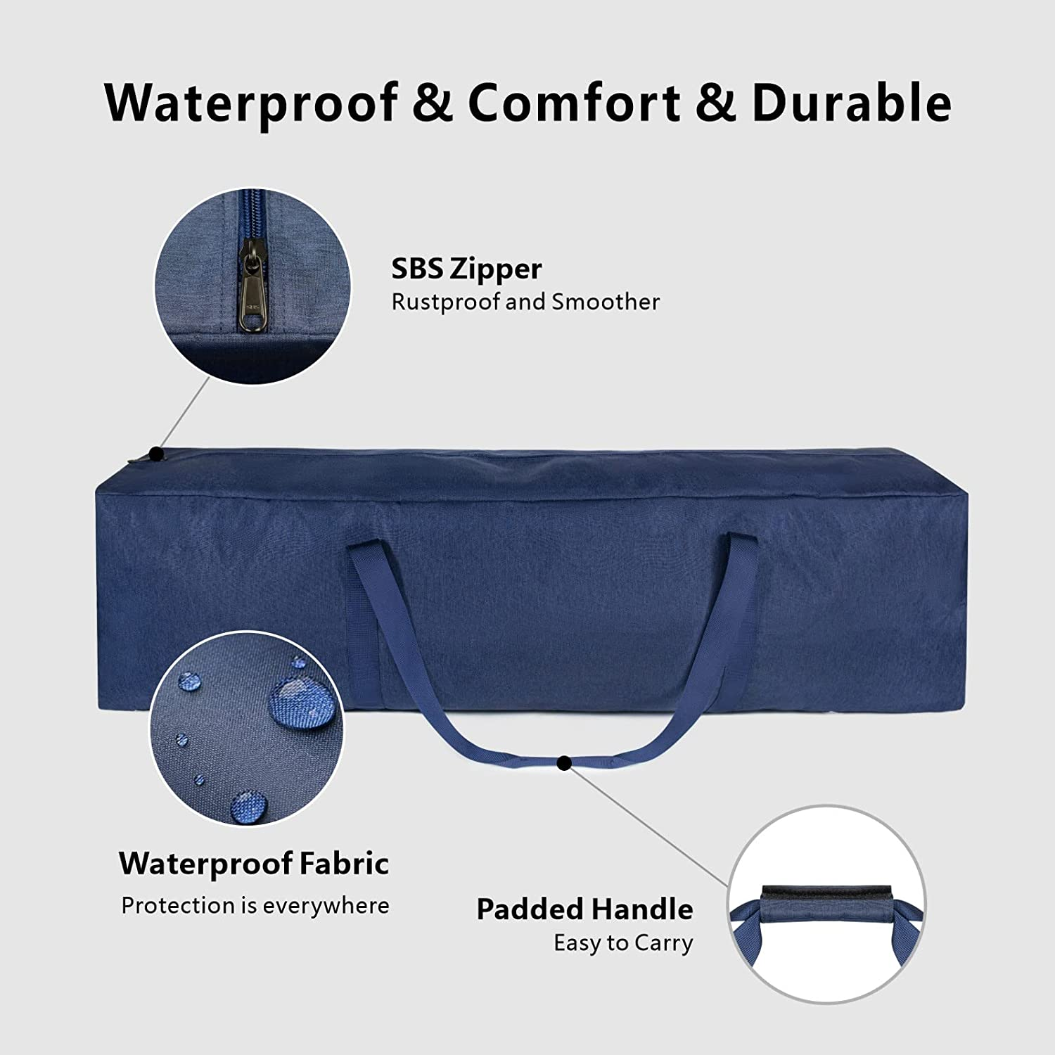 Topdesign 1-Pack 46 Inch Extra Large Zippered Duffel Bag for Travel Camping Sports Equipment Storage, Waterproof Foldable Luggage Bag with Padded Handles (Blue) image number 5