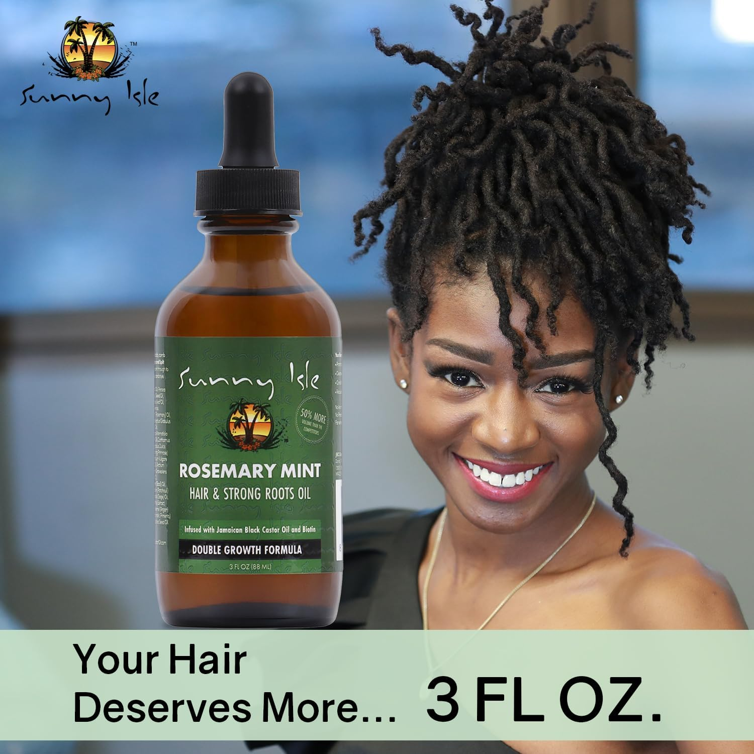 Sunny Isle Rosemary Mint Hair and Strong Roots Oil 3Oz, Infused with Biotin & Jamaican Black Castor Oil to Strengthen Hair, Dry Scalp, Split Ends image number 1
