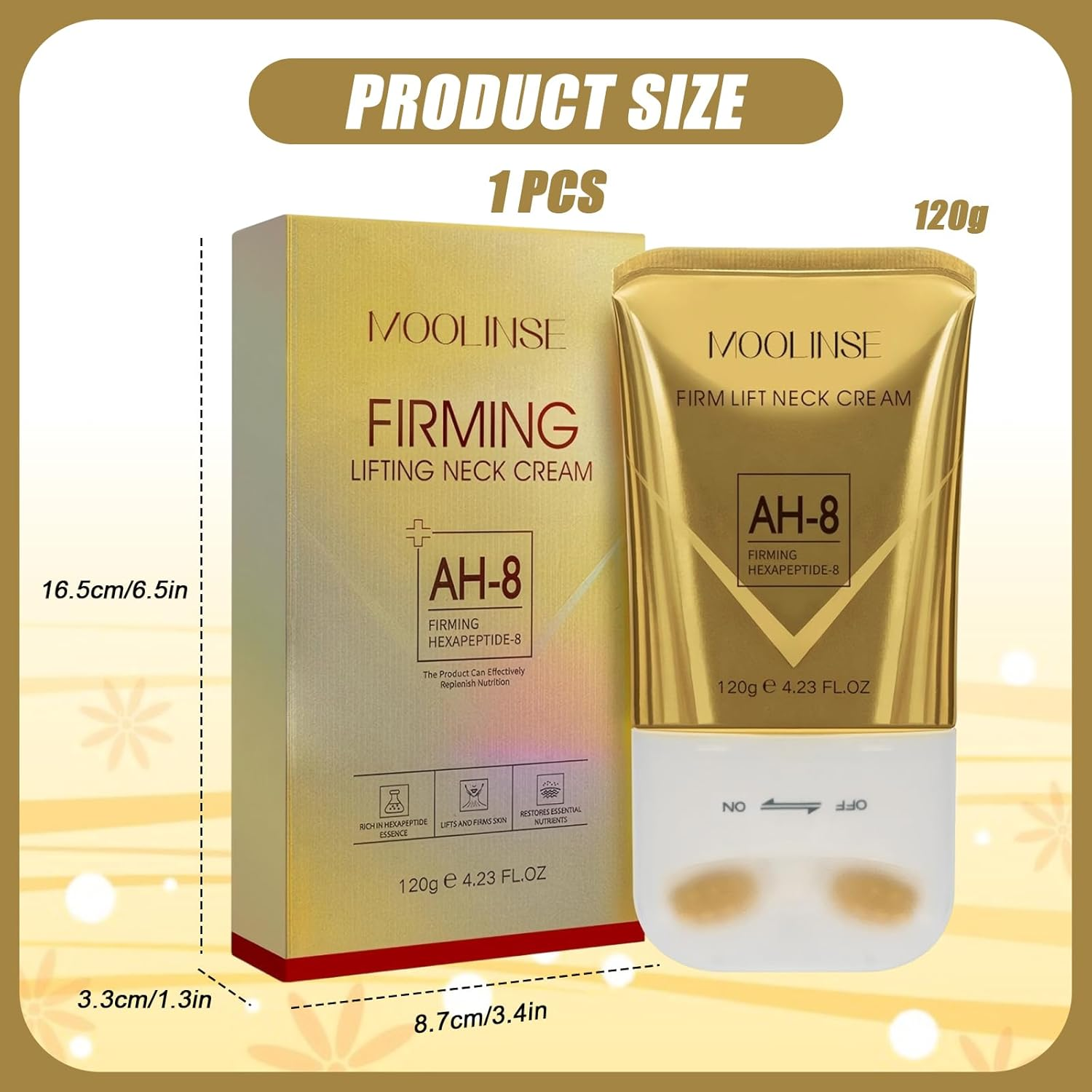 Ah-8 Firming Neck Cream for Crepey Skin &ndash; Tightening & Moisturizing Lotion with Roller, Anti-Aging & Skin Repair Treatment for Women image number 3