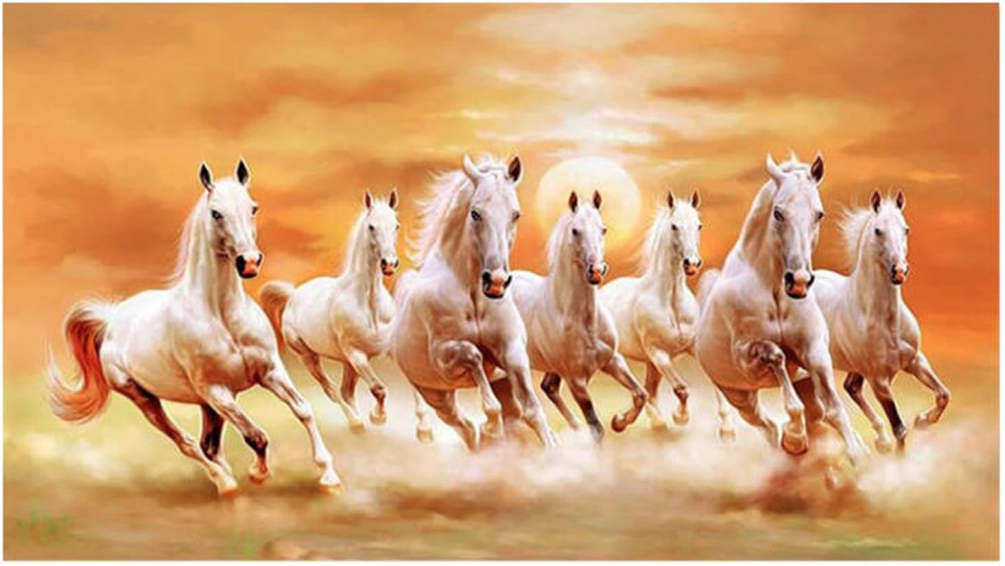Seven Lucky Running Horses Wall Art Artwork Unframed Style Birthday Gift Animal Painting Canvas Print Picture for Office, 20Cmx40Cm image number 1