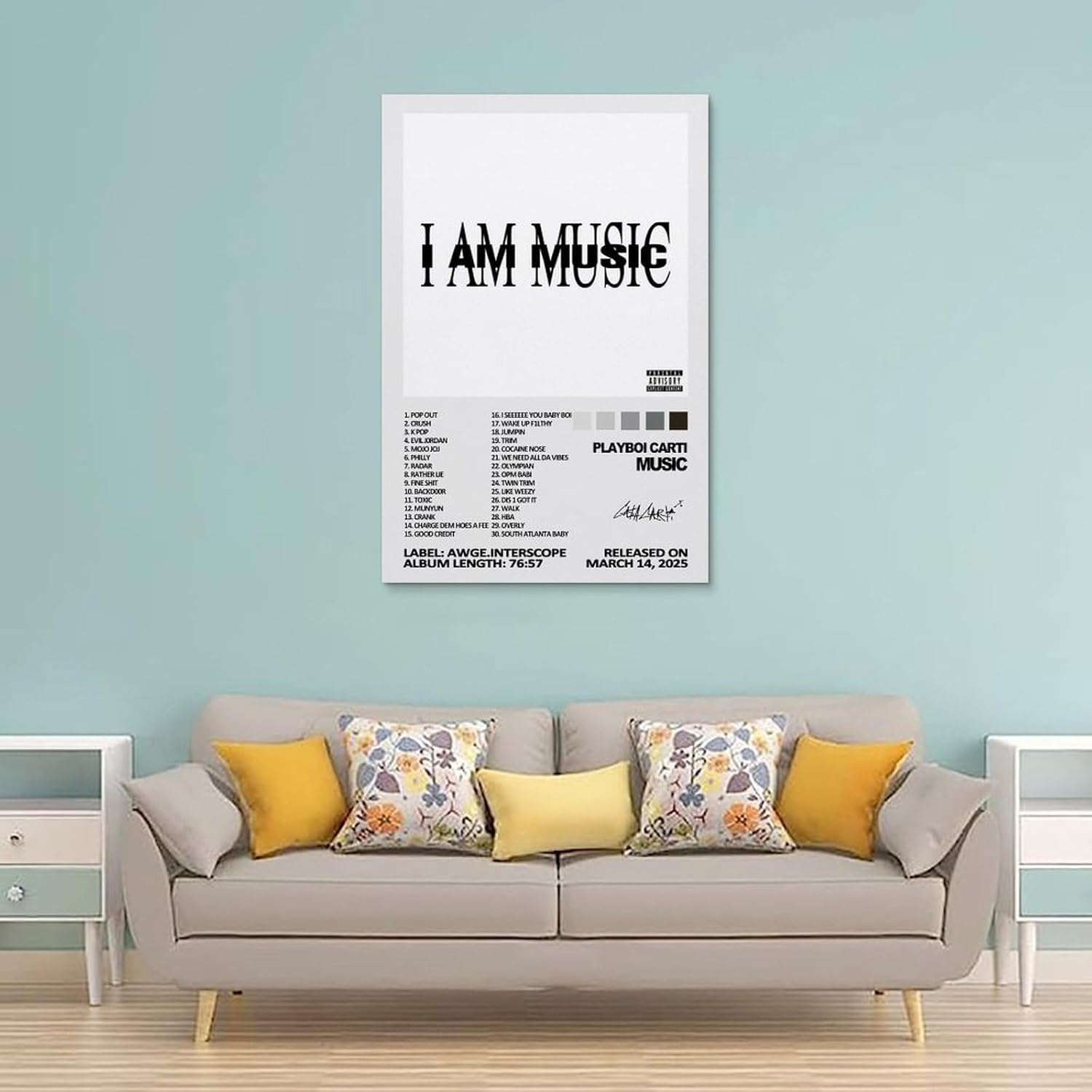 Music Playboi Album Carti Poster Poster Canvas Painting Wall Art Picture Home Decor Print for Bedroom Living Room Dorm Study Bar Office 12X18Inch(30X45Cm) image number 1