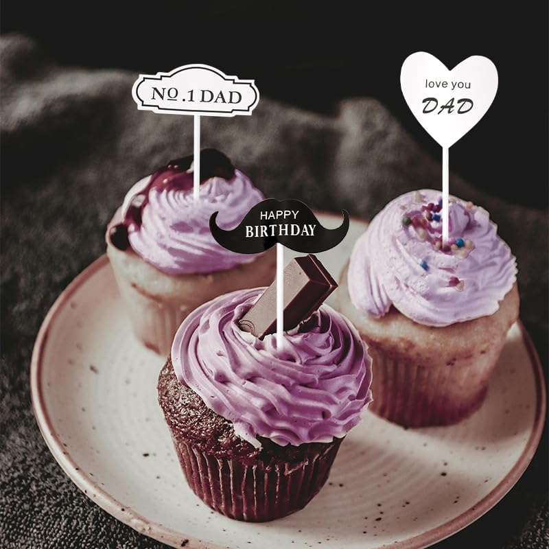 Best Dad Birthday Cake Topper and Decorations - Father'S Birthday Party Decor, Cupcake Toppers, Cake Picks for Daddy - Bday Cup Cake Toppers Birthday Supplies 9 Pcs image number 5