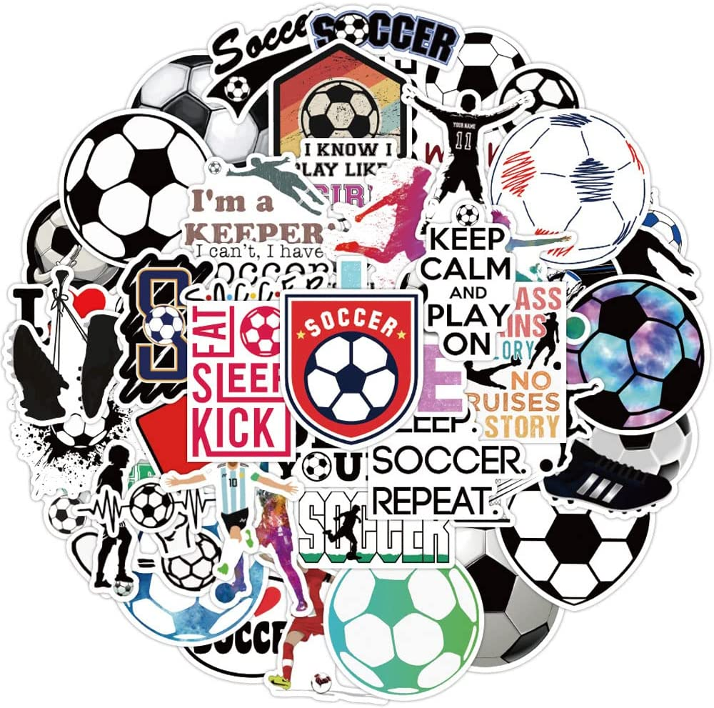 50PCS Soccer Stickers, Sports Football Waterproof Vinyl Stickers for Laptop Water Bottle Skateboard Guitar Computer Bumper Decals for Kids Girls Boys Adults (Sports Soccer) image number 3