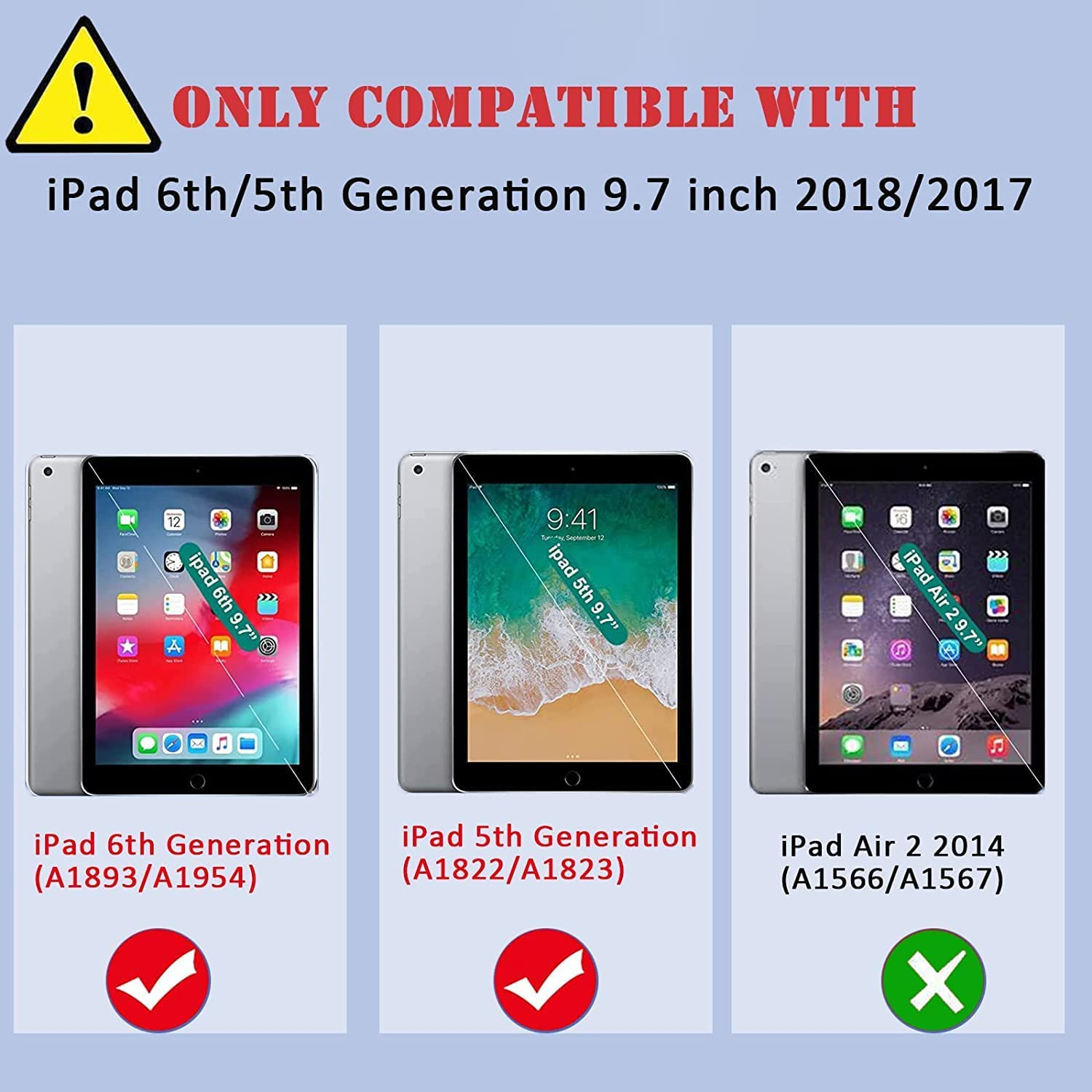 Herize Ipad 6Th Generation Cases Cover for Kids | Ipad 5Th Generation Case 9.7 Inch W/Pencil Holder Ipad 9.7 Case W/Stand for Boys Girls | Heavy Duty Rugged Ipad Case 6Th/5Th 2018/2017 image number 2