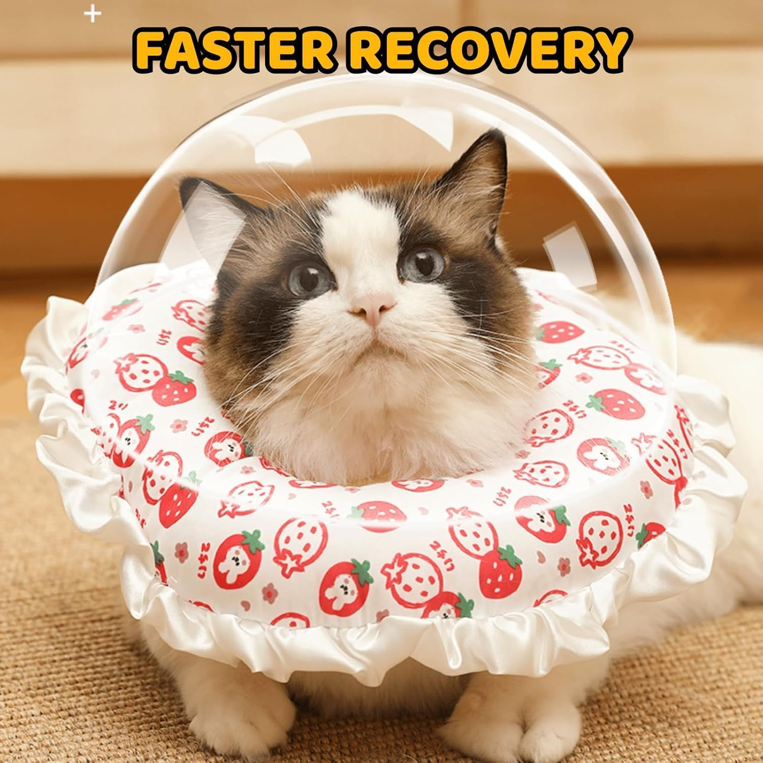 Cute Cat Recovery Collar Soft Adjustable Cats Cone Anti-Bite Pet Neck Pillow Easy to Wear Prevent Lick Wound after Surgery Injury (Red, S) image number 4