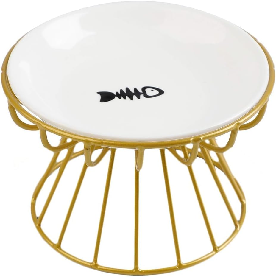 Cat Bowl-Raised Cat Food Bowl, Elevated Cats Feeder Bowl Stand, Elevated Cat Food Bowl with Non Slip Metal Stand, Food & Water anti Vomiting Shallow Ceramic Cat Dish image number 3