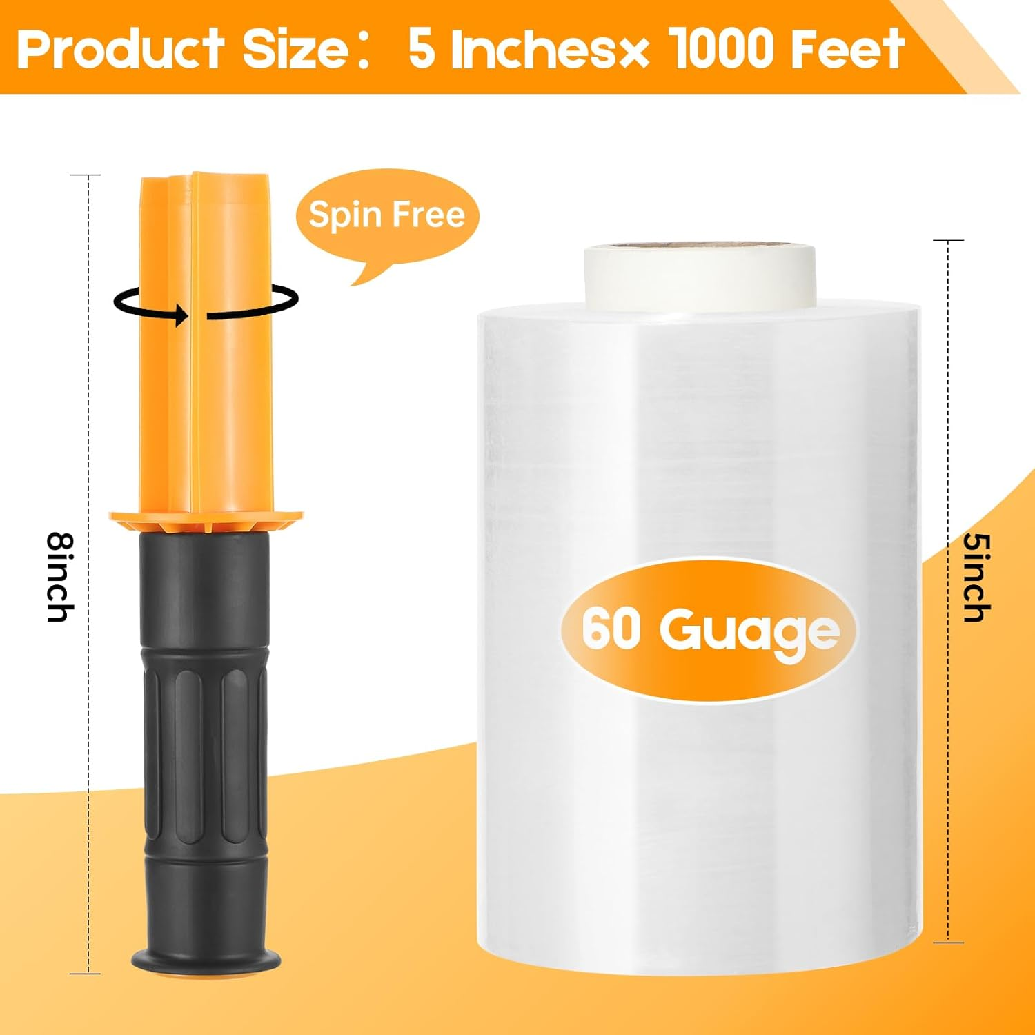 2 Packs Stretch Wrap Stretch Film with Handles 5" X 1000 Feet Shrink Wrap Packing Moving Suppliers 60 Gauge Self Adhering Packing Supplies for Pallet Wrapping Shipping and Surface Protection image number 1