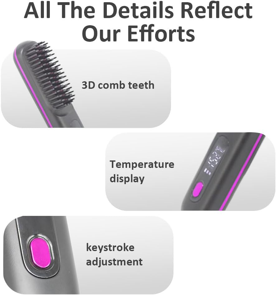 Wireless Ceramic Hair Straightening Comb, Portable Negative Ion Straightener, 1.77" X 7.87", Black image number 2