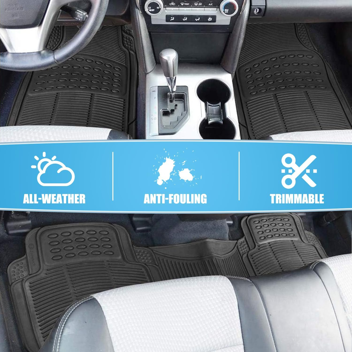 Car Floor Mats, 3-Piece All-Weather Protection Heavy Duty Rubber Floor Mats for Cars, Suvs, and Trucks, Universal Floor Liner Car Accessories, All Weather Protection Universal Fit image number 5