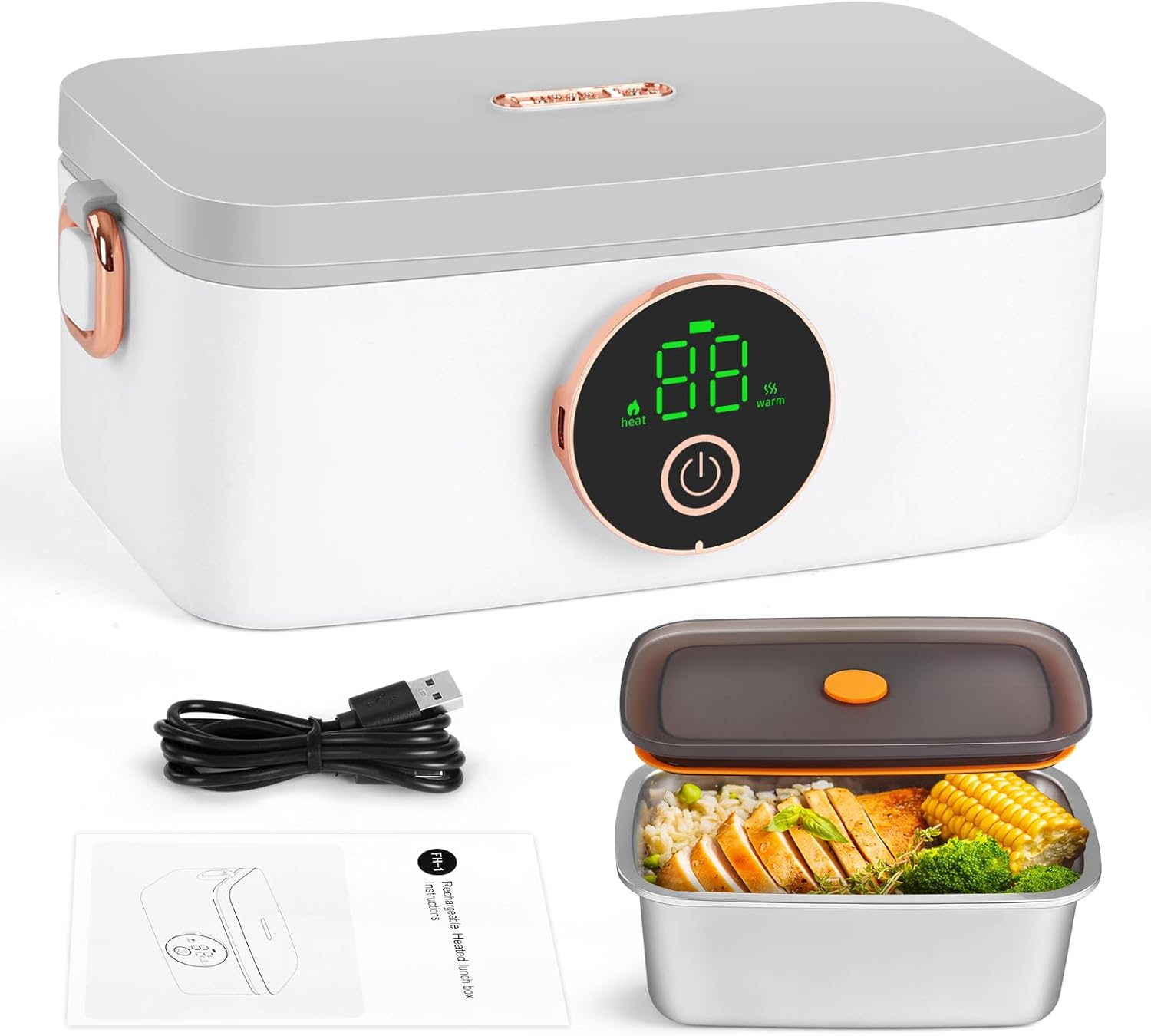 Cordless Electric Lunch Box, 1L Self Heating Lunch Box Battery Powered, Battery Powered for Car, Office, Travel, Picnic, a Heartwarming for Your Husband/Wife/Son/Daughter