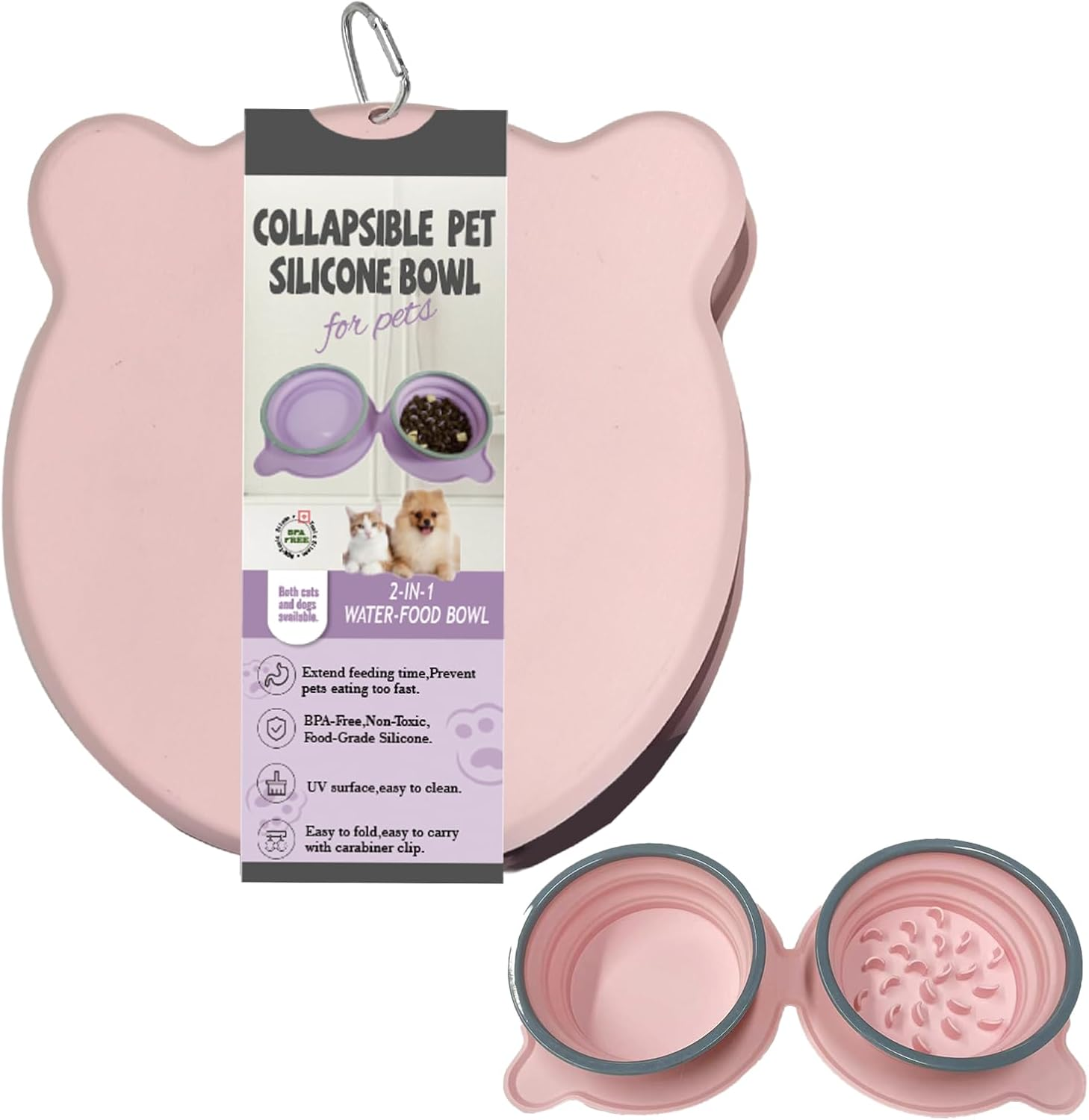 Silicone Collapsible Dog Bowl - 2-In-1 Travel Pet Bowl with Spillproof & Non-Slip Design | 500Ml/300G Portable Feeder for Camping Hiking | Easy Clean Foldable Dish for Small to Large Dogs Cats (Pink) image number 2