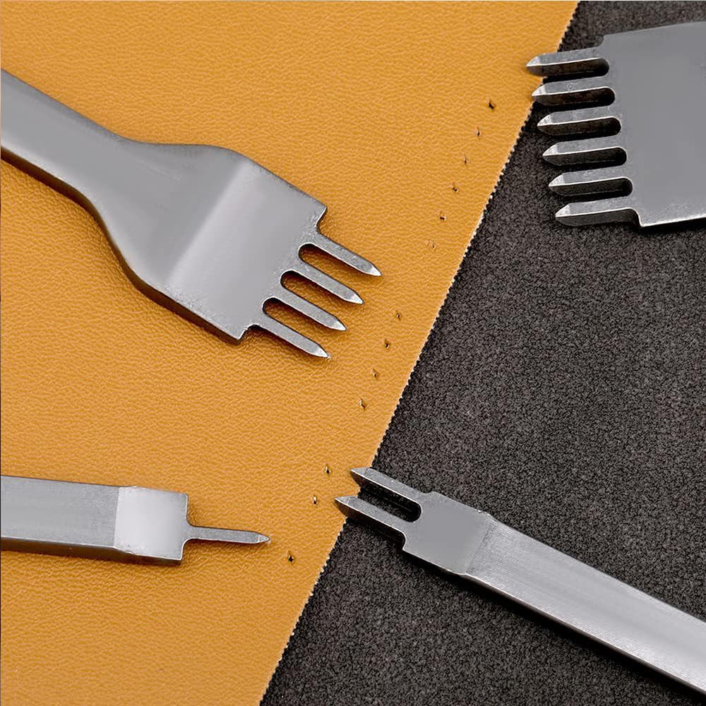 4PCS 4Mm 1/2/4/6 Prong DIY Diamond Lacing Stitching Chisel Set Leather Craft Kits