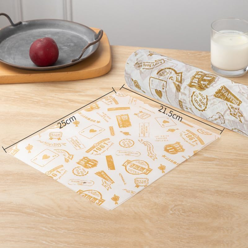WADY 100 Sheets Food Grade Wrap Paper, Wax Paper Sheets for Food, Food Grade Wrap Paper Greaseproof Sandwich Wrap Paper, Baking Wrapping Paper Deli Paper,For Sweets Cakes Cheese Baking (Style Stamp) image number 1