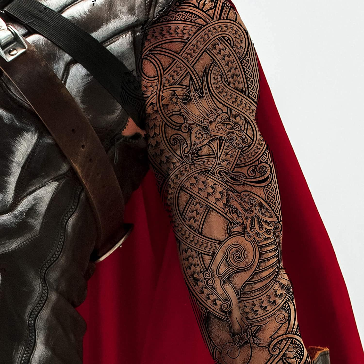 2X Dragon Temporary Tattoo Full Arm Body Art Stickers Nordic Compass Viking Celtic Tribal Middle Ages Medieval Full Adults Kids Men Women Arm Leg Sleeves Fancy Dress Cosplay image number 1