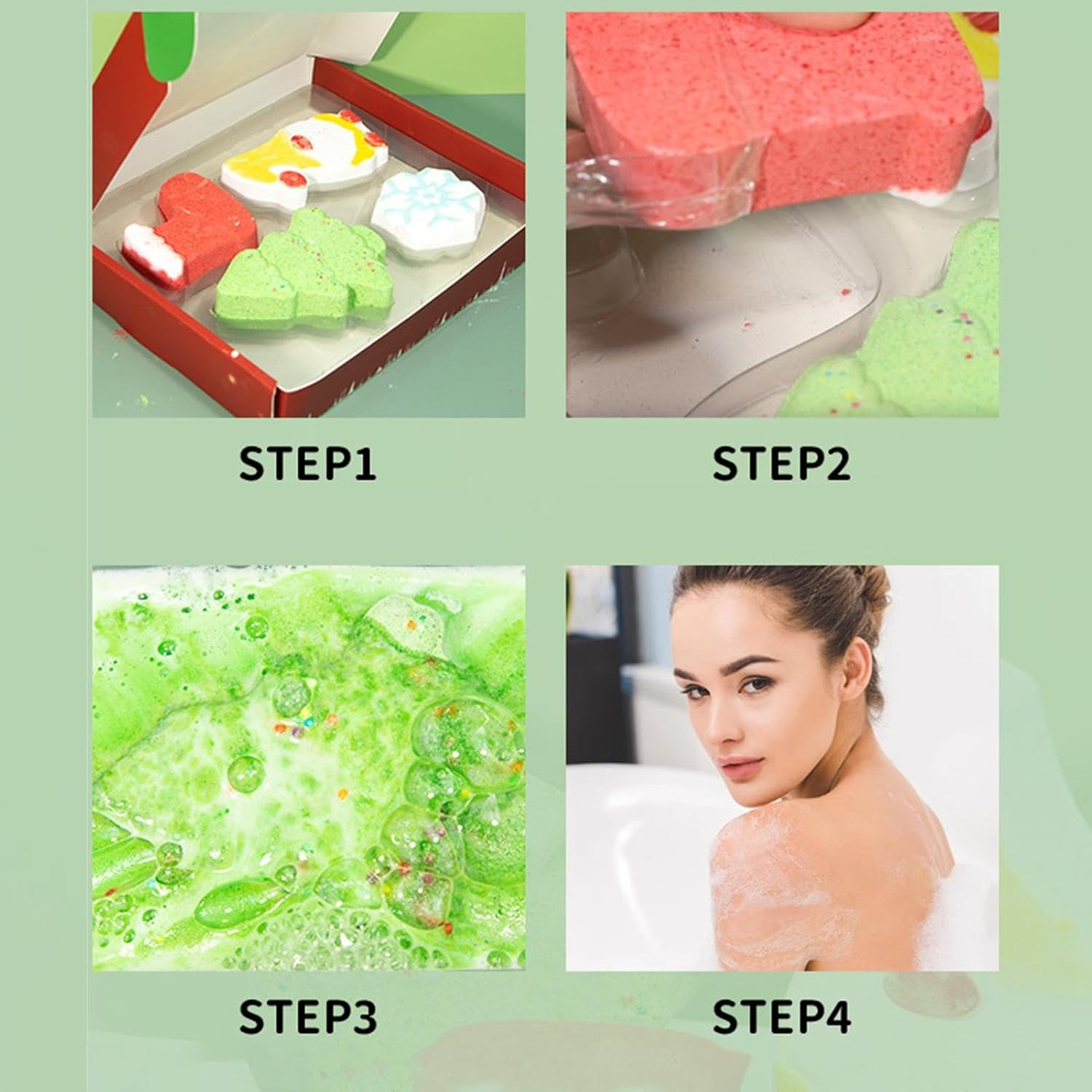 Christmas Bath Bombs - 4 X Christmas Children Bathbombs,Organic Bubble Bath Shower Salts, 4 Fragrance and Shapes Home Spa Fizzies Bubble Bath for Kids Boys Girls Children