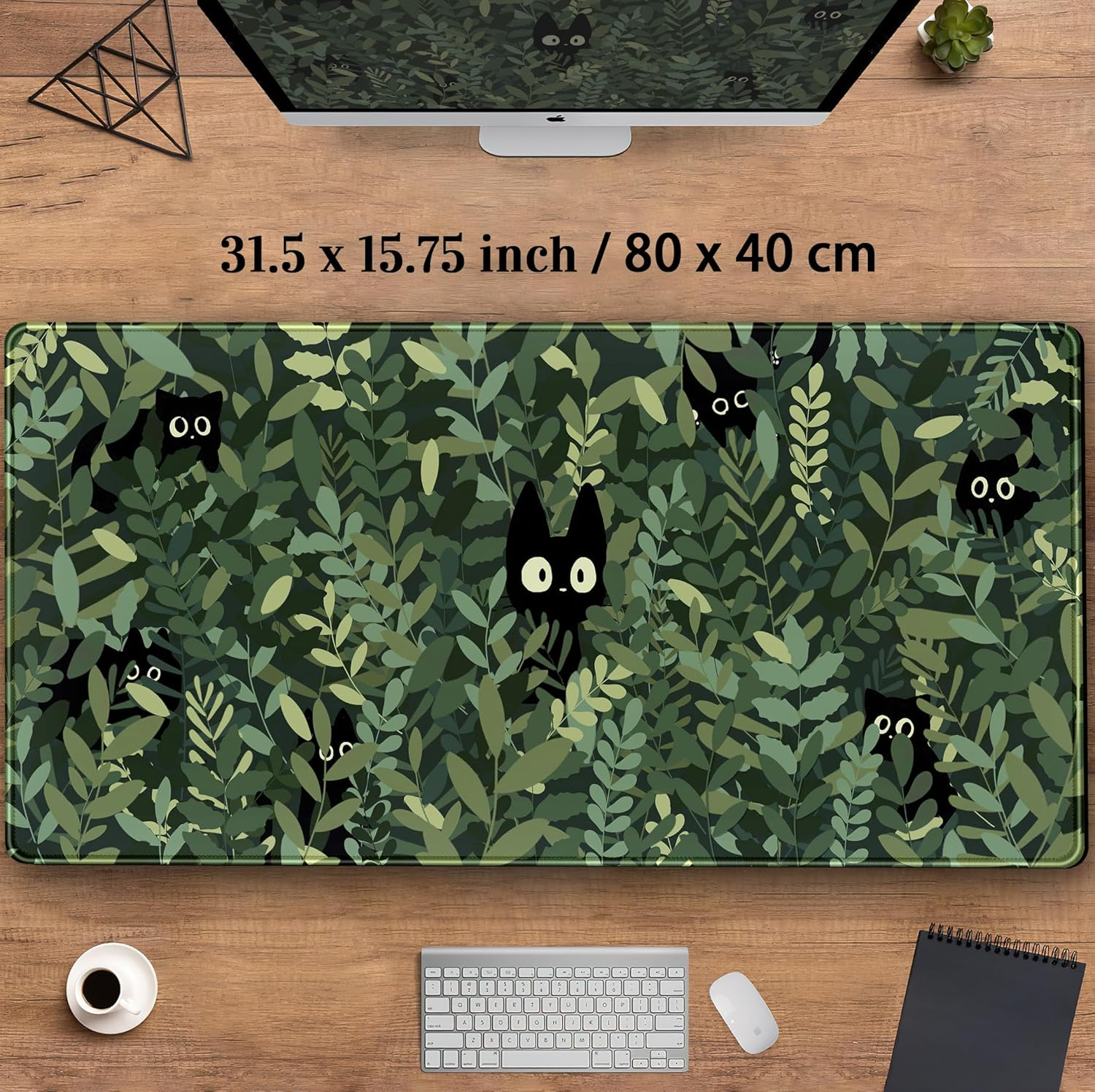DCJJM Cute Anime Cats Desk Mat Green Leaves Kawaii Mousepad XXL Extended Large Gaming Mouse Pad Cat, Aesthetic Laptop Keyboard for Women Office Gamer Girl D&eacute;cor, 31.5X15.75X0.12 in (DMXC08) image number 5