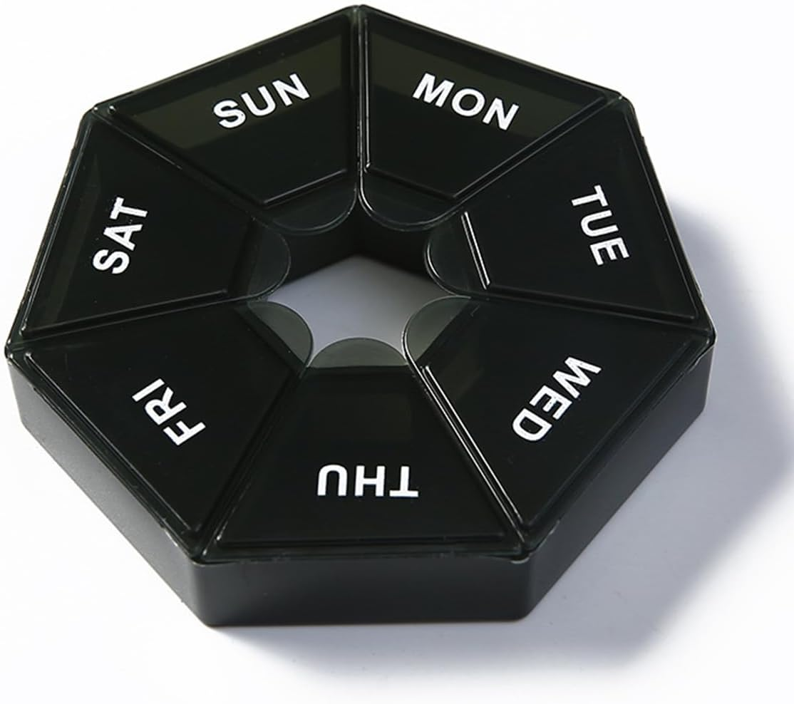 Weekly Pill Organizer, Portable Pill Organizers, with 7 Compartments, Travel Pill Case, for Vitamin, Medicine, Fish Oil, Supplements (Black) image number 3