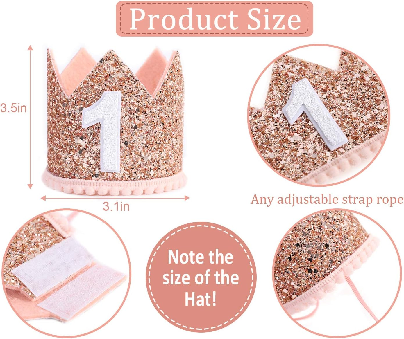 Glitter Crown for 1St Birthday - First Birthday Crown, Birthday Girl Gift image number 3