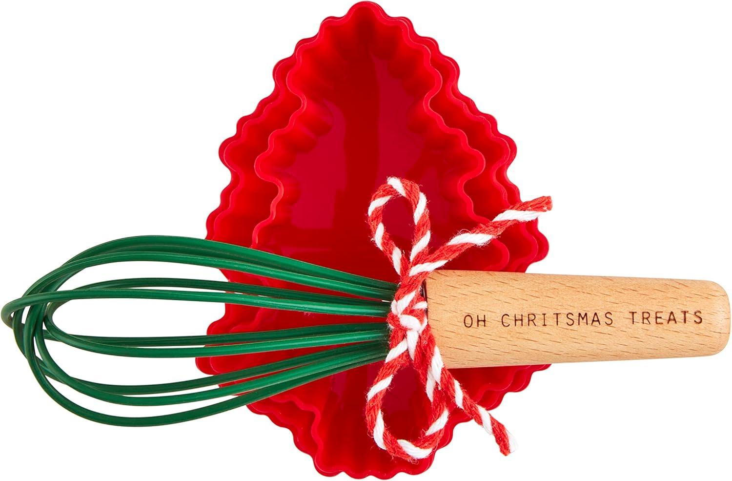 Mud Pie Christmas Silicone Baker, Red, Mold 4" X 3" | Whisk 5 1/2"
