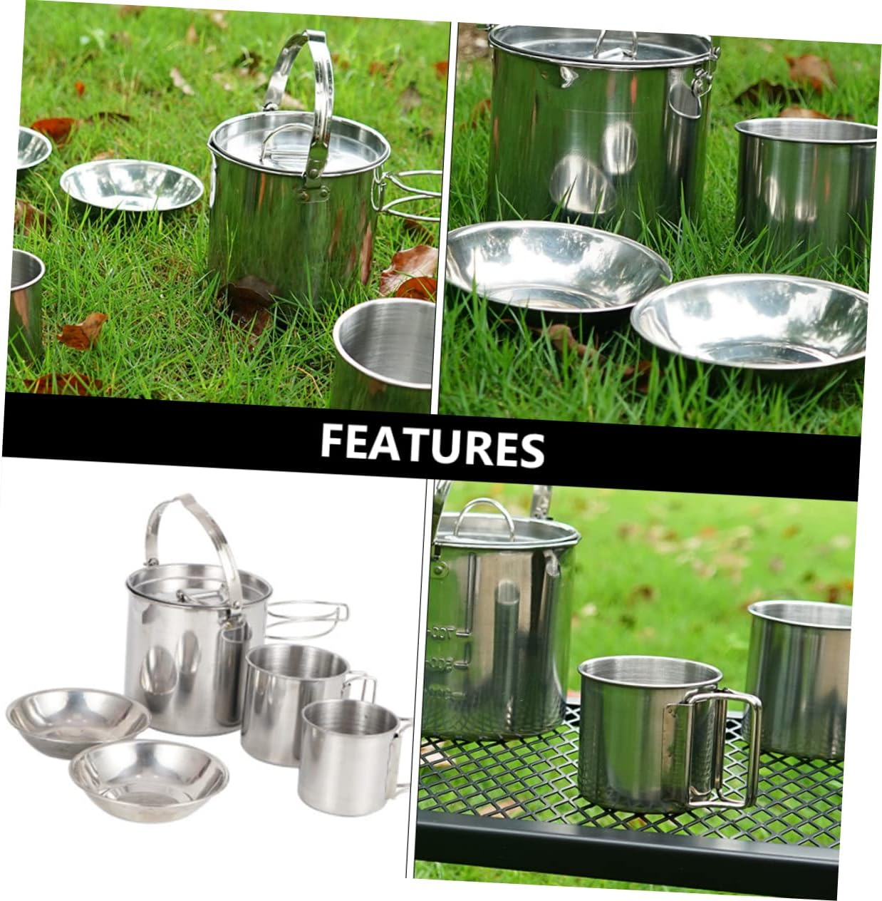 Outdoor Stainless Steel Kettle Cookware Camping Cooking Supplies Folding Bowl Cup Cutlery Lightweight Portable image number 5