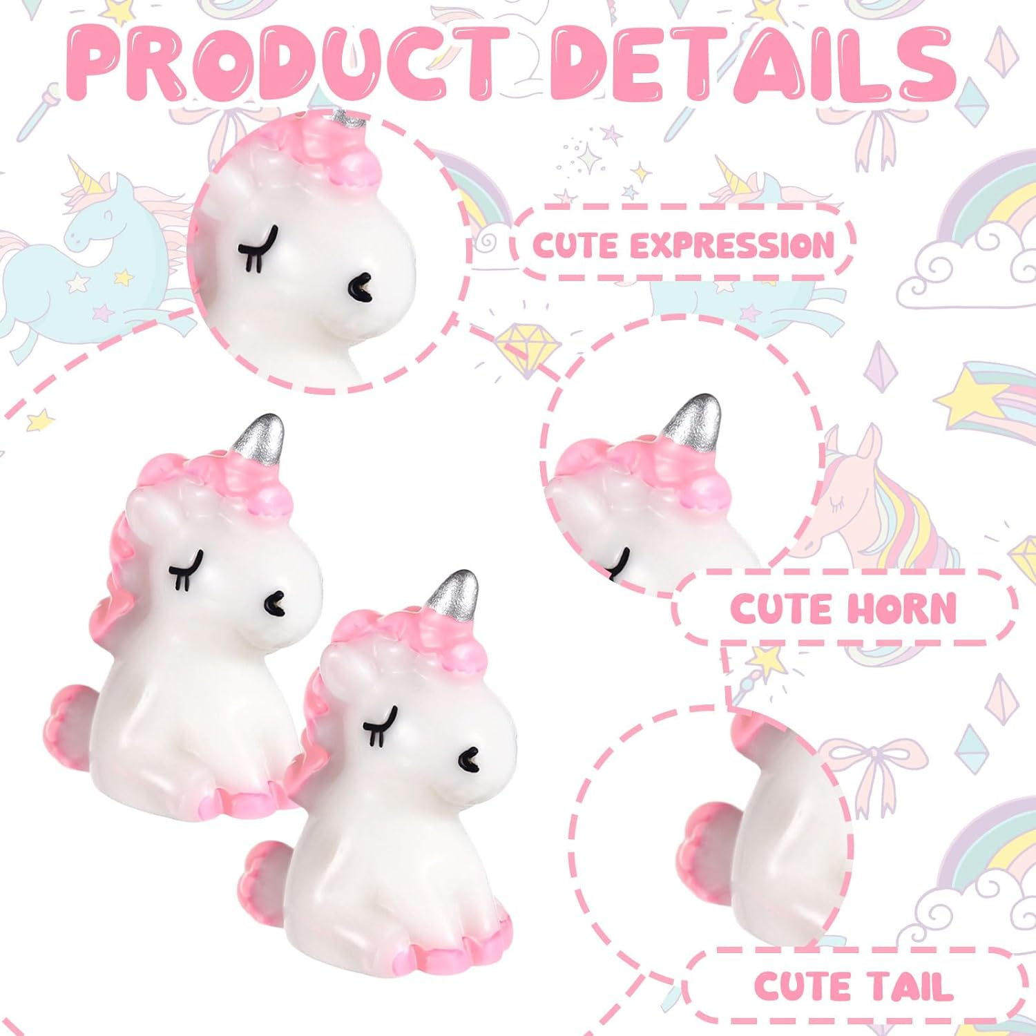 Barydat 60 Pcs Micro Unicorn Miniature Figurines Garden Tiny Unicorn Dollhouse Fairy Garden Accessories Moss Landscape Mini Resin Animals Cake Topper DIY Terrarium Crafts Ornament image number 2