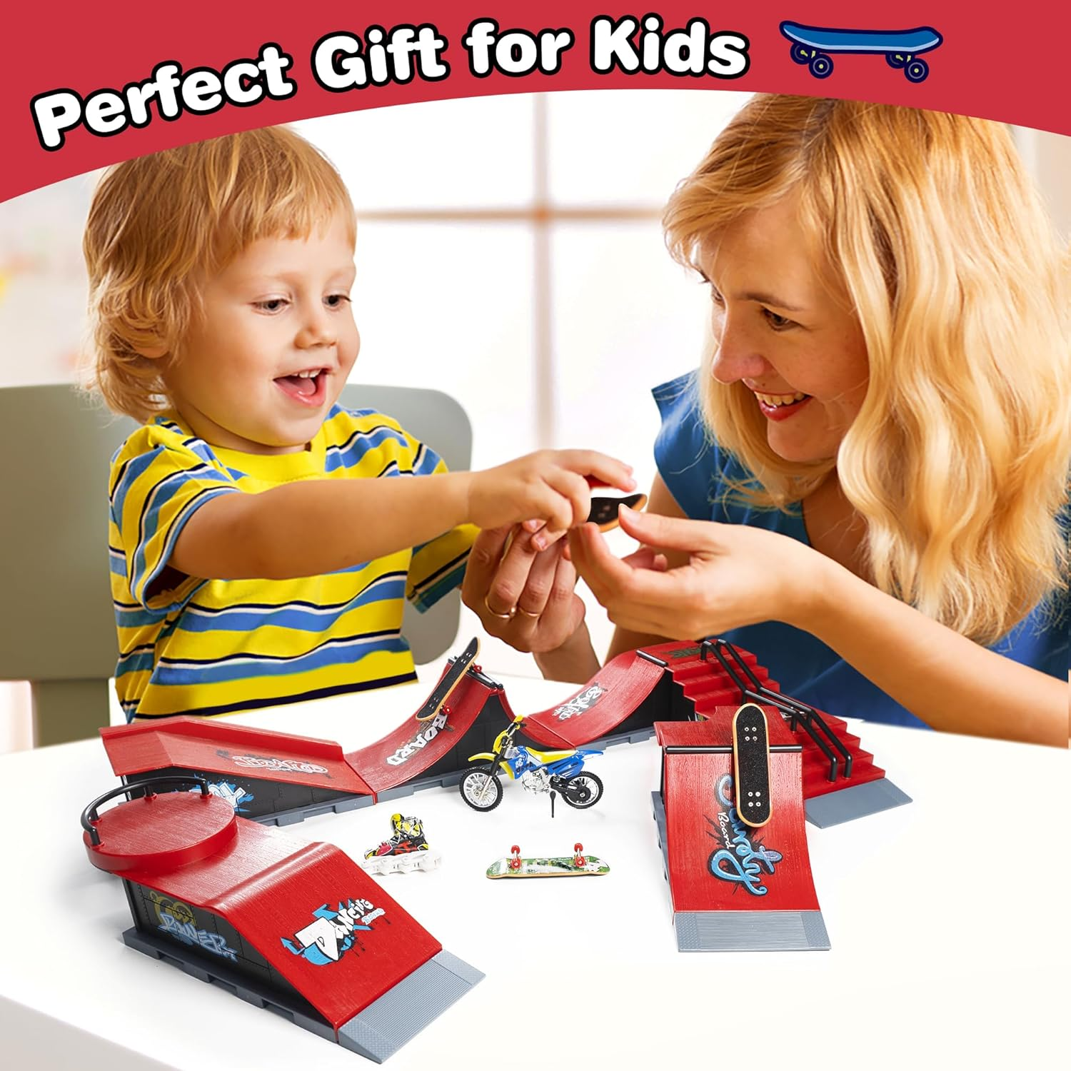 BROKIG Decktoy Finger Skateboard Sets,Fun Fingerboard Skatepark Kit Mini Finger Boards - Finger Training Toys for Kids Boys Gifts or Adult Party Toys (HB-005) image number 3