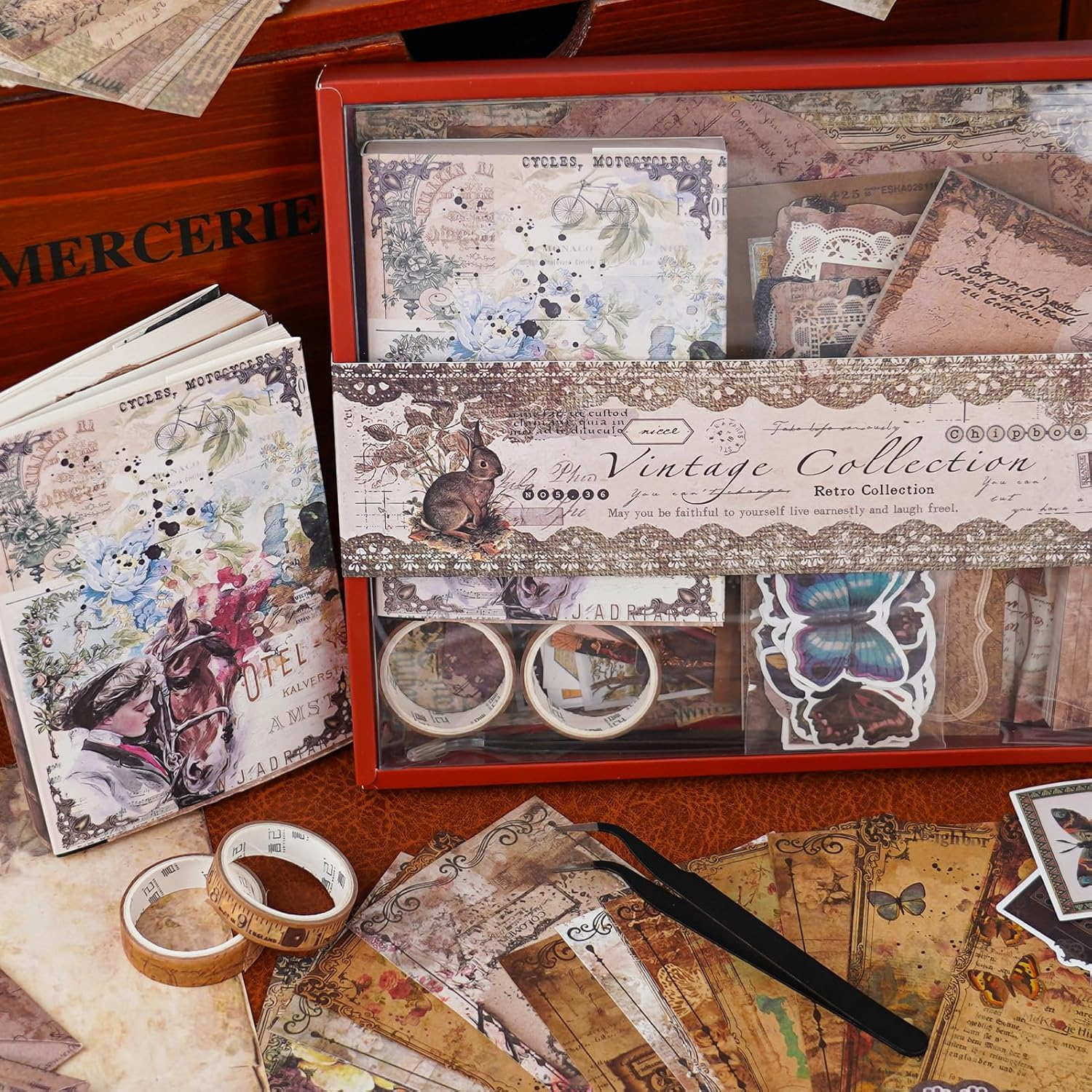 Funto Scrapbooking Kit (202 PCS), Vintage Collection-Wisteria & Butterfly, Perfect for Bullet Scrapbooking Materials, Planner DIY Arts Craft Collage image number 1