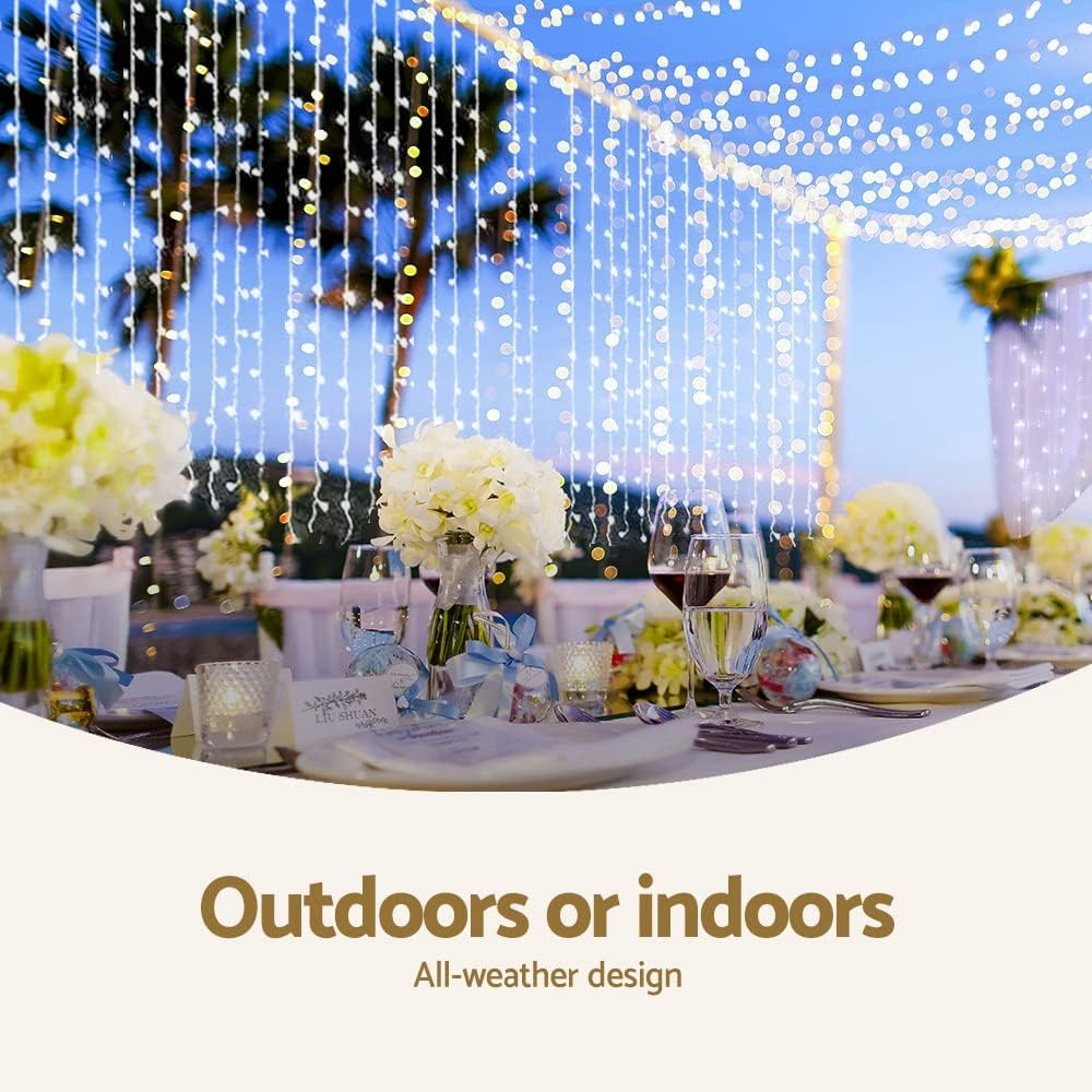 Jingle Jollys Christmas Lights Cold White LED Curtain Light, Outdoor Decorations, 6M X 3M 600 Bulbs for Home Indoor Decor Party Wedding Waterproof Twinkle Fairy Flashing image number 4