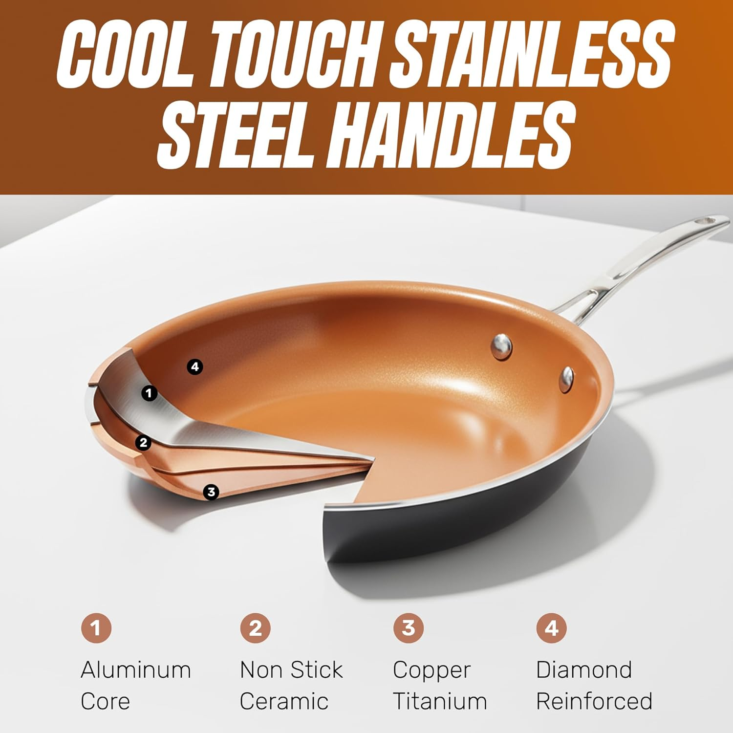 Gotham Steel Pots and Pans Set 12 Piece Cookware Set with Ultra Nonstick Ceramic Coating by Chef Daniel Green, 100% PFOA Free, Stay Cool Handles, Metal Utensil & Dishwasher Safe - 2020 Edition image number 5