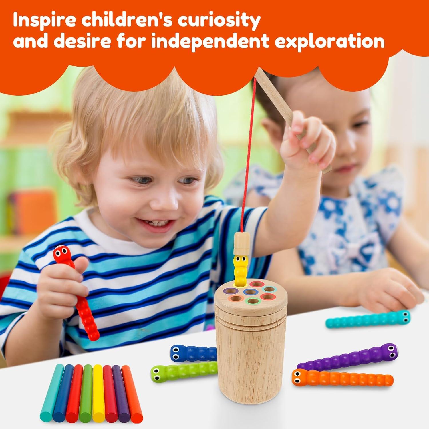 Montessori Toys for 1-3 Year Old, Wooden Learning Color Sorting Toy, Exercise Fine Motor Skill Focus Attention Color Matching Toy, Sensory Matching Games Shape Sorting Toys for Boys Girls