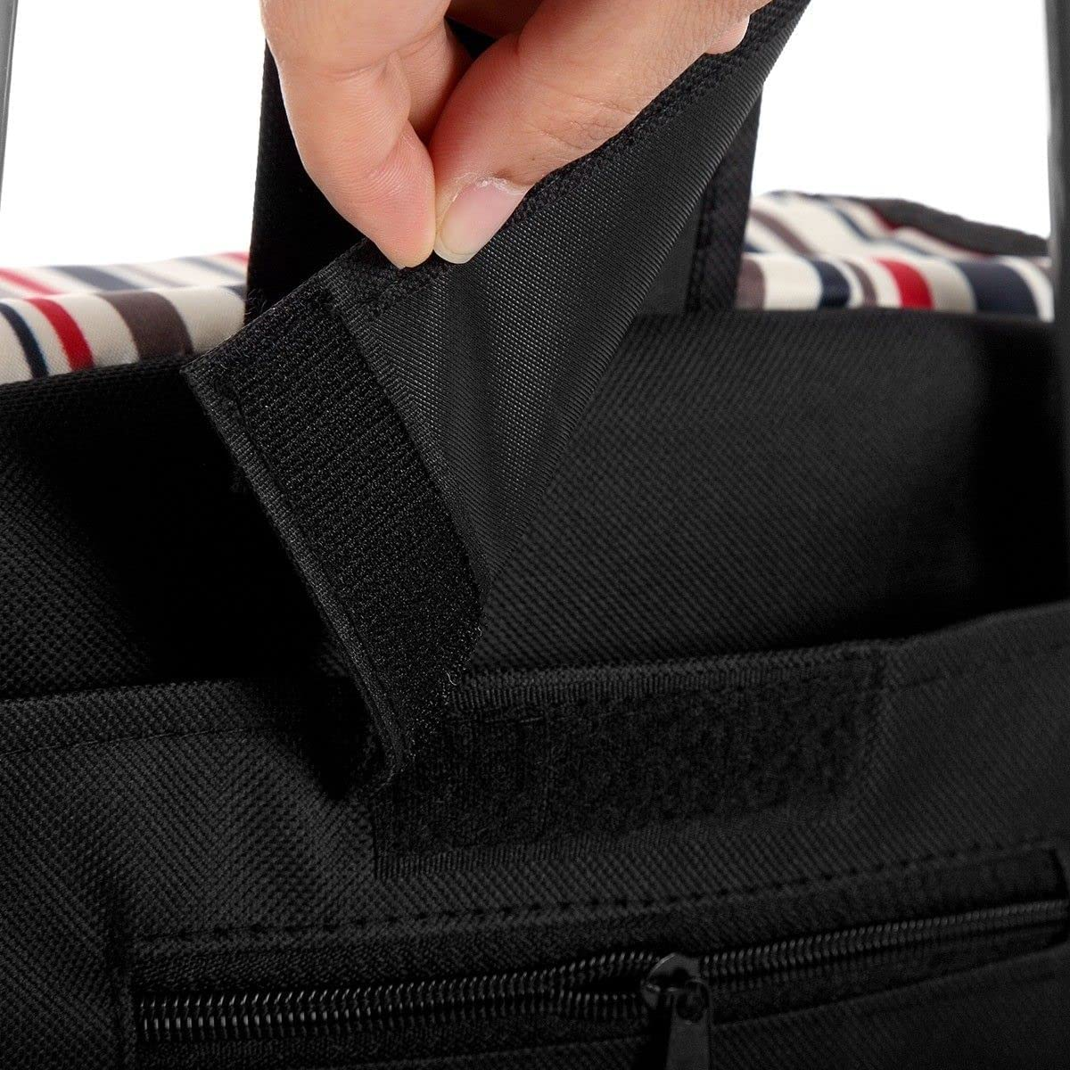 Shopping Trolley with Wheels Foldable Shopping Cart Stair Climbing Utility Cart Tri-Wheel Waterproof Nylon Shopping Bag Aluminium Framed Black - Black Wave-01 image number 3