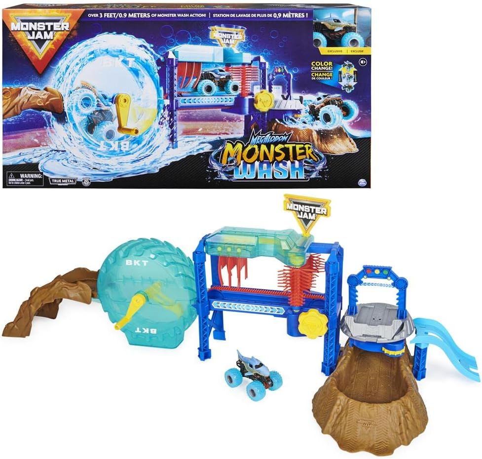 Monster Jam, Megalodon Monster Wash, Includes Color-Changing Megalodon Monster Truck, Interactive Water Play Kids Toys for Aged 3 and Up image number 1