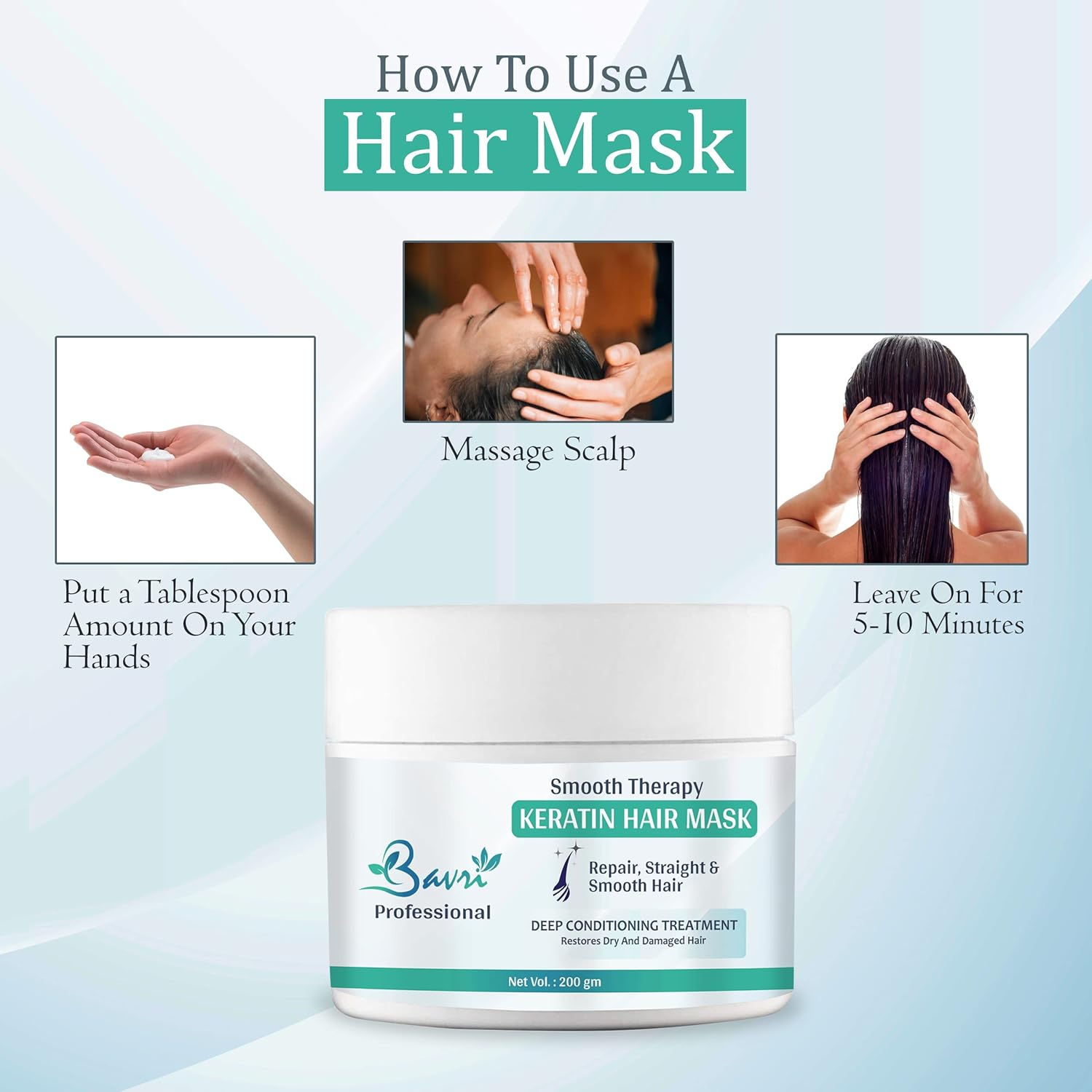 Professional Keratin Hair Mask with Protein & Gold Quinoa for Dry and Damaged Hair, Serie Expert, 200Gm