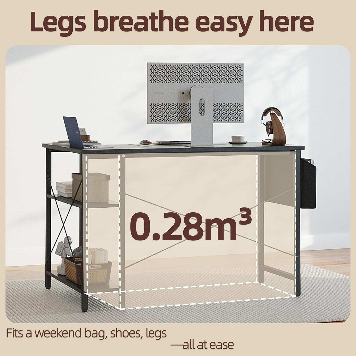 TIQLAB Small L Shaped Desk with Power Outlets - 100X70 Cm Corner Computer Desk Writing Table, Reversible Large Storage Shelves, Bookshelf Workstation for Study Play Work Bedroom Home Office, Black