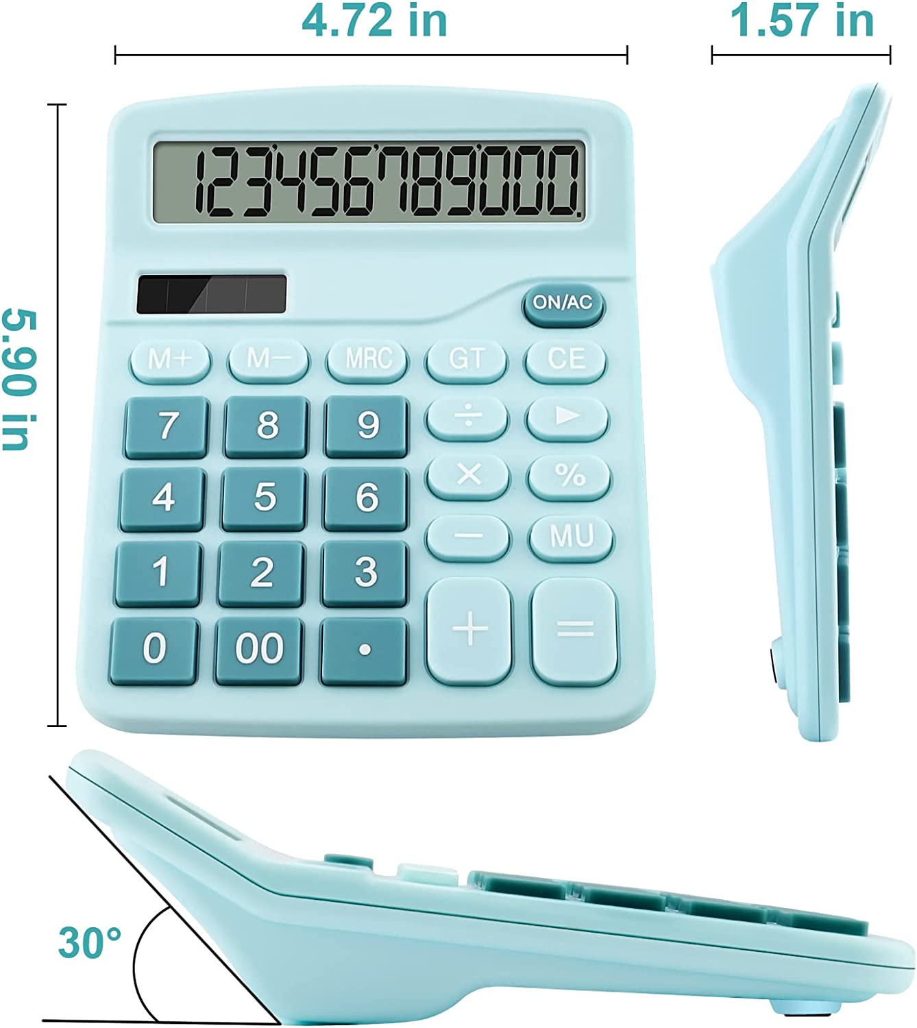 Dual Power Basic Desk Calculator (Blue) image number 2