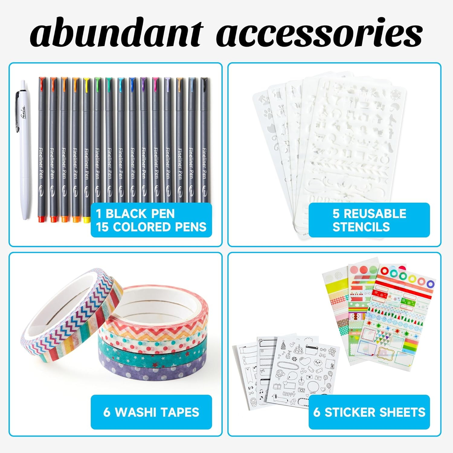 Feela Dotted Journal Kit, Dot Grid Hardcover Journal Notebook Set with Fineliners Stencils Stickers Washi Tapes for Beginners Women Girls Journaling Note Taking Planner Making, A5, 224 Pages, Pink image number 4