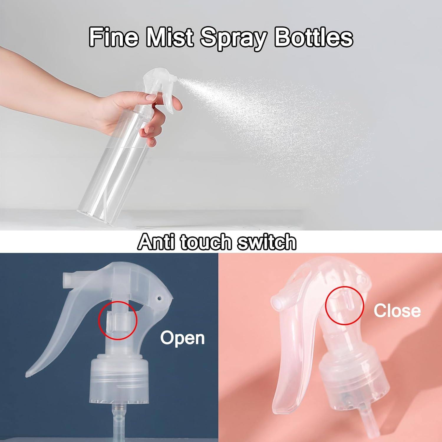 3 Pack Plastic Water Spray Bottle for Hair, 10 Oz/300Ml Empty Mister Spray Bottles for Cleaning, Cooking, Plant, Pet image number 5