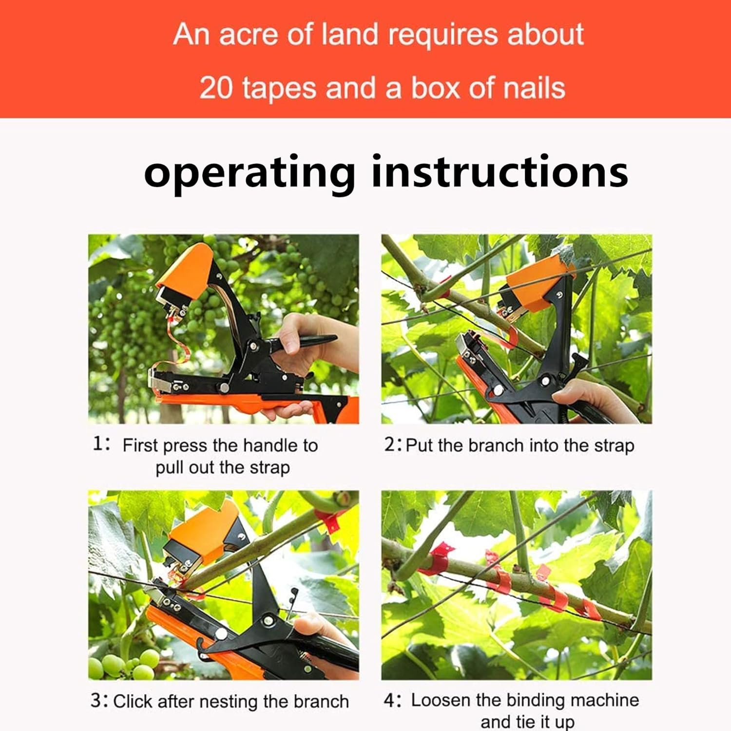 SUCA Plant Tying Machine, Cattle Panels for Garden, Vine Tool with 10000Pcs Staples, 21 Rolls Tape Gun for Grapes, Tapener (Tapetool Set 1Pcs) image number 2