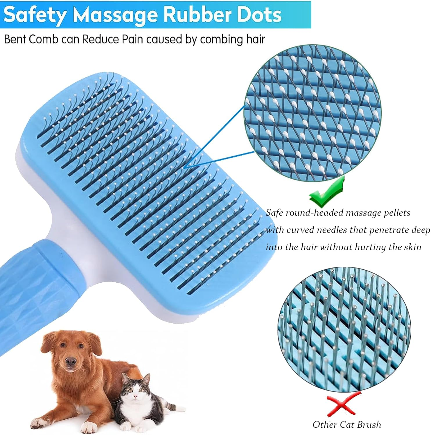 Cat Brush,Dog Brush,Self Cleaning Slicker Cat Brush for Grooming Long Short Haired Dog Cats,Cat Brushes for Indoor with Metal Comb for Removes Mats, Tangles, and Loose Hair(Blue) image number 1