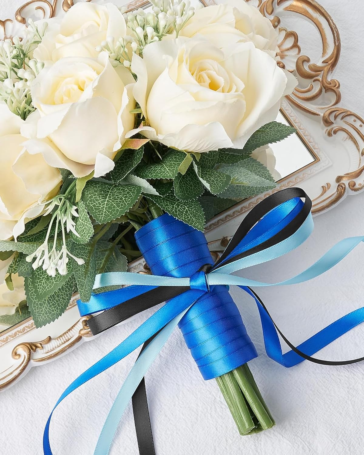 LIWEGHT Satin Ribbon Set 4 Rolls &ndash; 1Cm X 22M Each, Total 88M (3/8" X 24Yds, 96Yds) &ndash;Light Blue/Royal Blue/Electric Blue/Black Double Faced Ribbons for Crafts, Gift Wrapping, Hair, Party Decorations image number 3