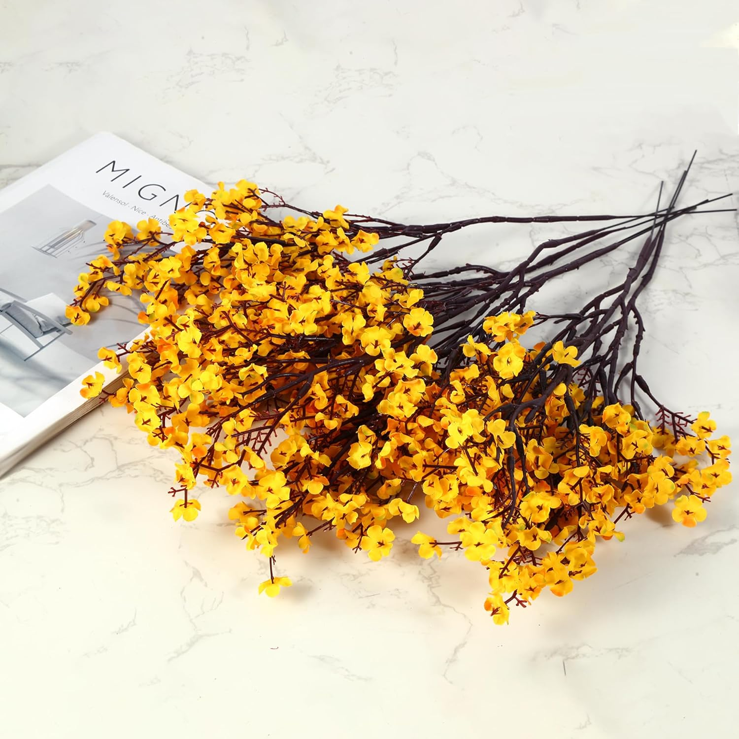 12 Pcs Fall Flowers Artificial for Decoration, Babys Breath Artificial Flowers Orange Fake Flowers Gypsophila Bouquet for Home Centerpiece Table D&eacute;cor - Fall Orange image number 7