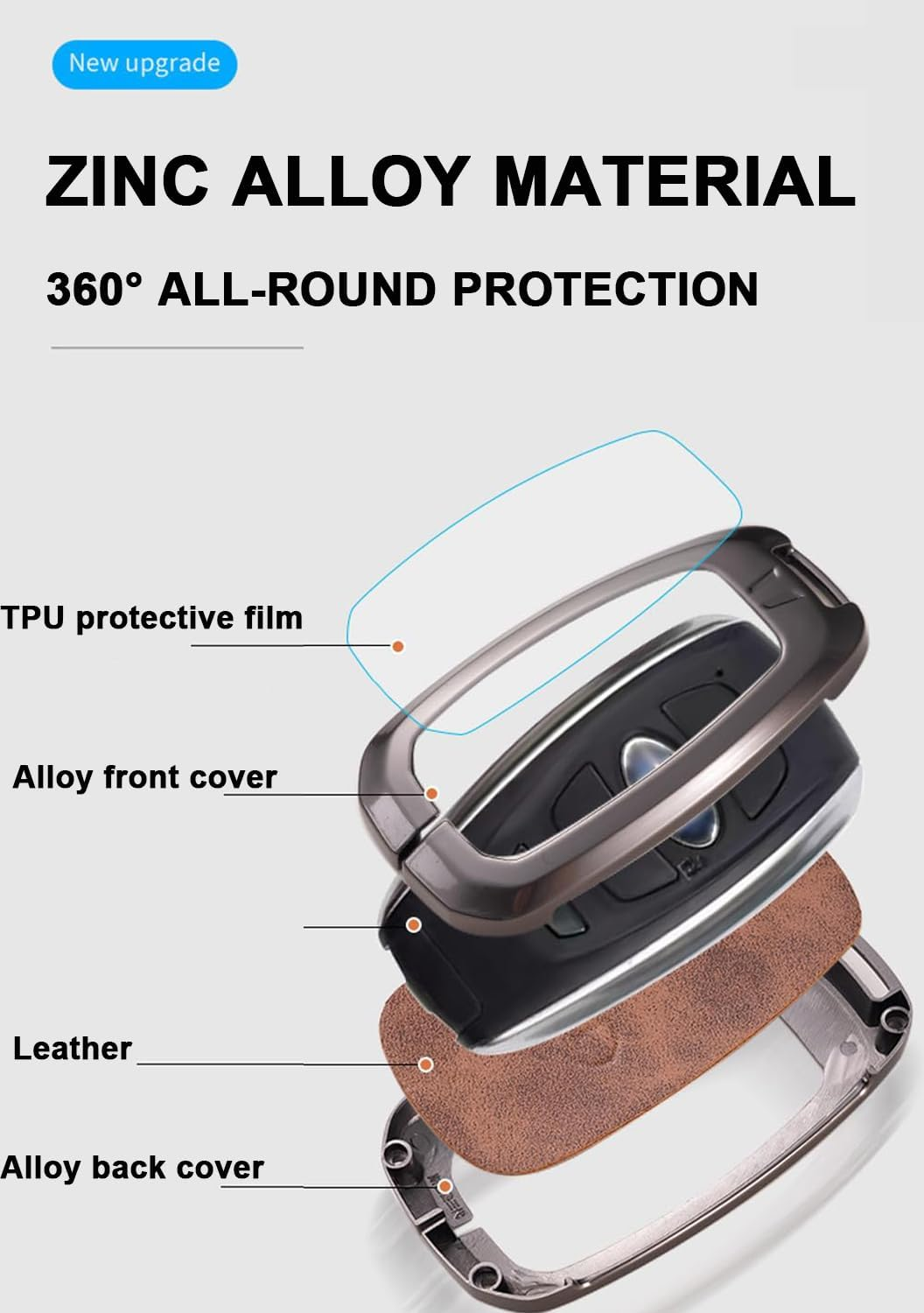 Ontto Alloy Leather Car Key Fob Cover Fit for Subaru BRZ Forester Legacy Outback WRX STI Impreza XV Crosstrek Smart Key Holder Case Keyring Shell Bag Keychain Accessories - Brown image number 6