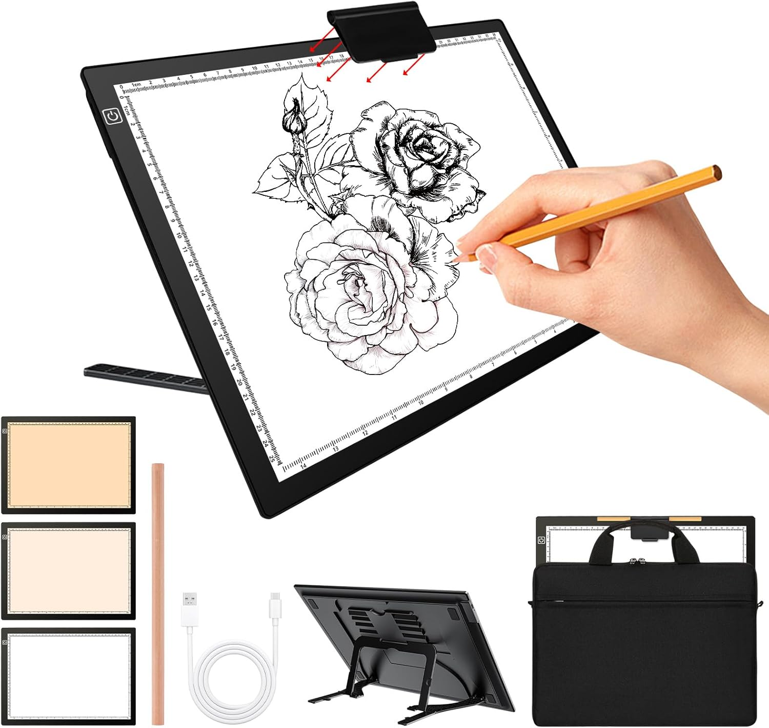 A3 Rechargeable LED Light Box, 2500Mah Battery Powered Light Board with Stand Top Magnetic Clip 3 Colors Stepless Dimmable Light Pad (A3 Rechargeable Led Light Pad with Carry Bag) image number 4