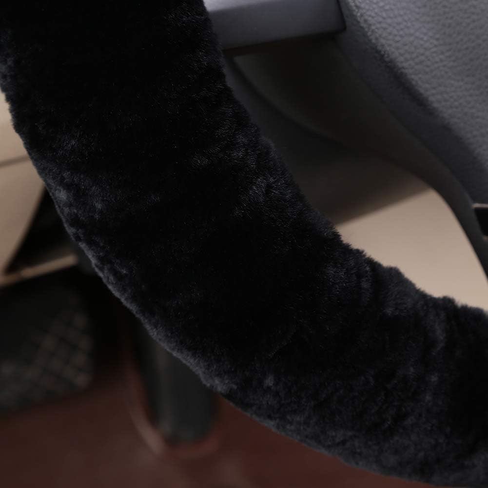 Soft Fluffy Car Steering Wheel Cover for Universal Auto Vehicle Women Man 14 1/2 Inch-15 1/2Inch Accessories Whole Black image number 5