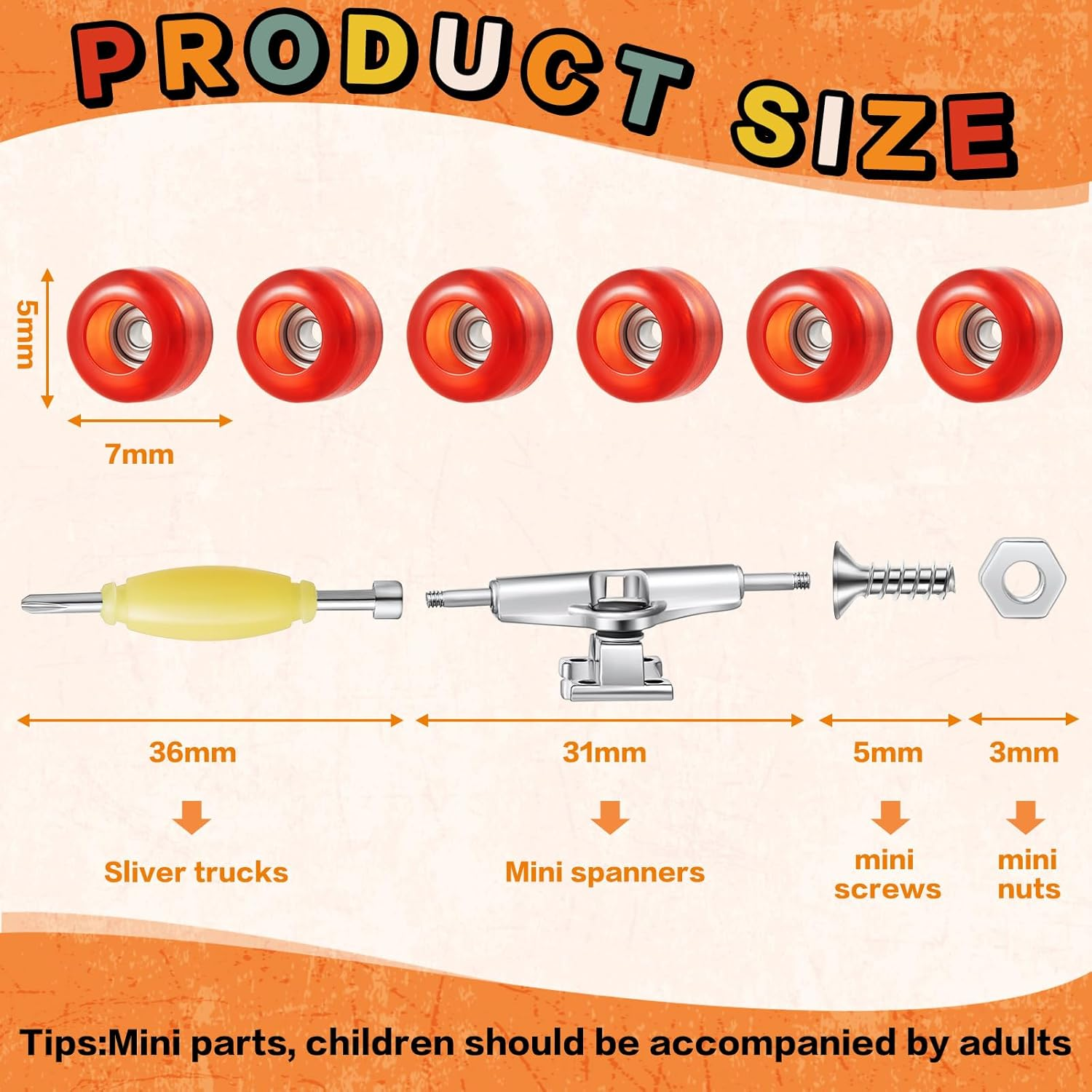 Jexine 6 Sets DIY Fingerboard Kit Fingerboard Accessories Mini Finger Skateboard Parts Include 12 Brackets 54 Screws 30 Nuts 6 Screwdriver 24 Board Wheels Tool for 96Mm(Red) image number 6