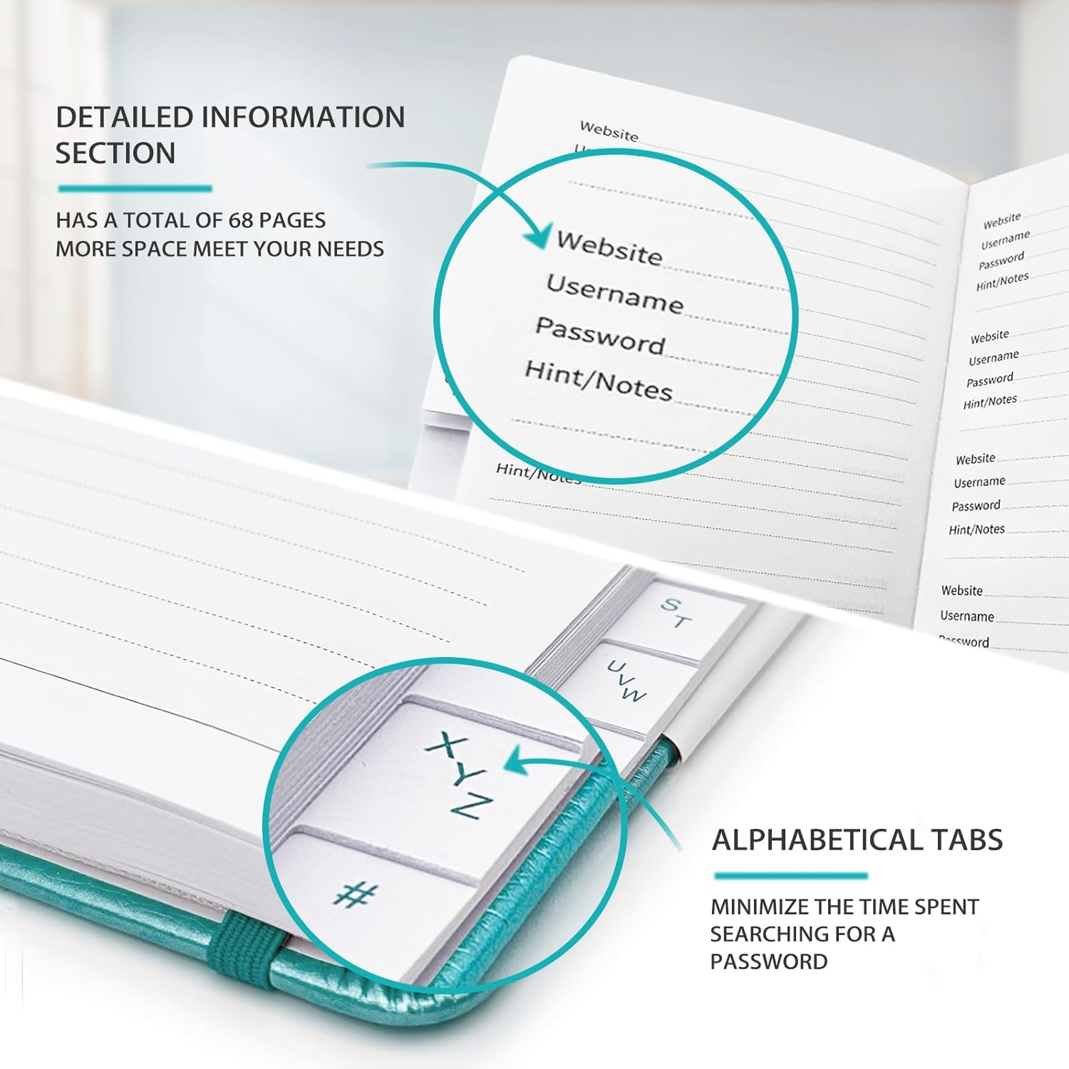 B6 Password Book with Alphabetical Tabs,Password Keeper Book Pocket,Hardcover Password Book Small,Internet Password Book for Computer Website Logins&Internet Address Password Organizer(Blue) image number 5
