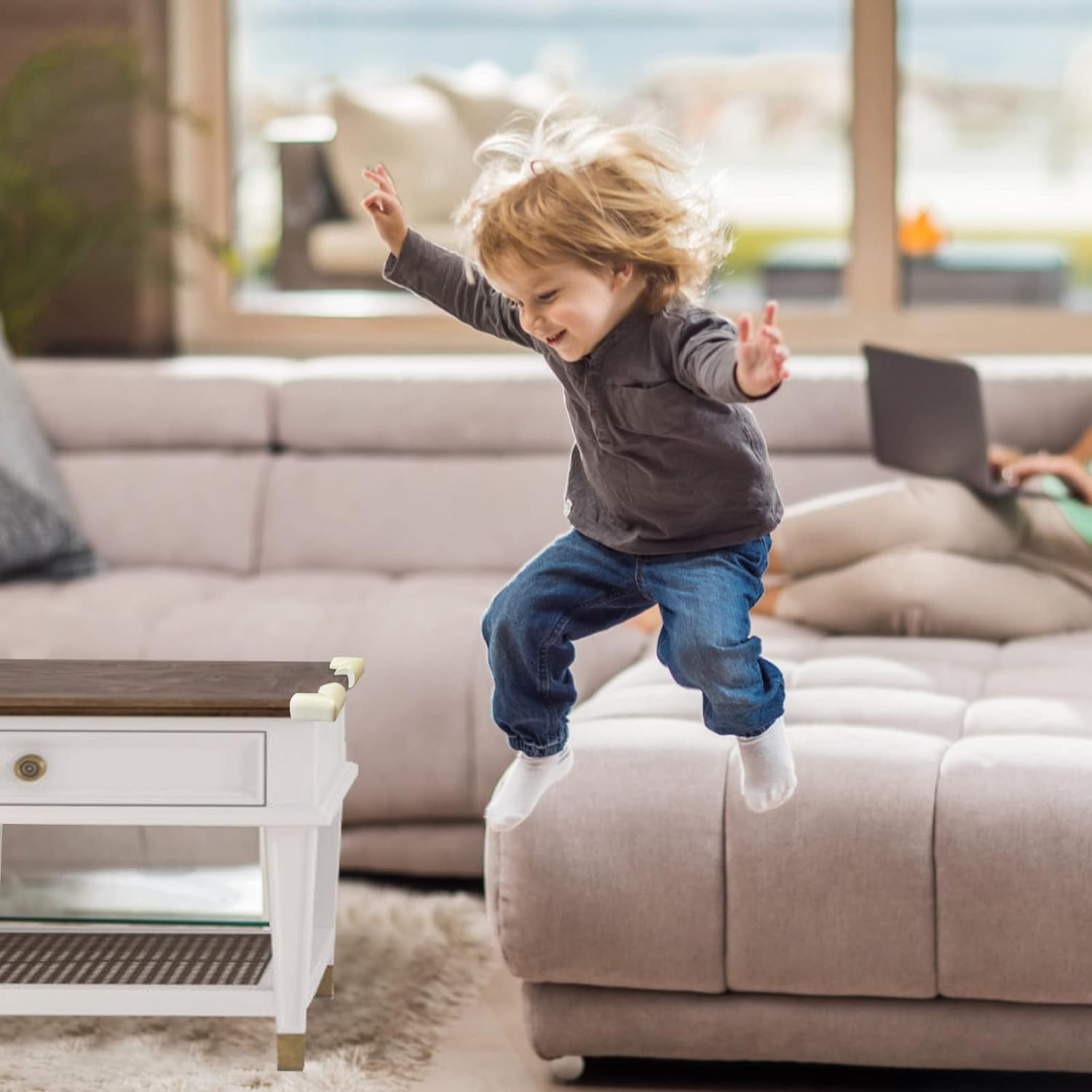 8 Pack Soft Corner Protector Baby Proofing Edge and Corner Guards, Safety Pre-Taped Furniture Bumper for Fireplace, Table, Stair, Cabinet (White) image number 1