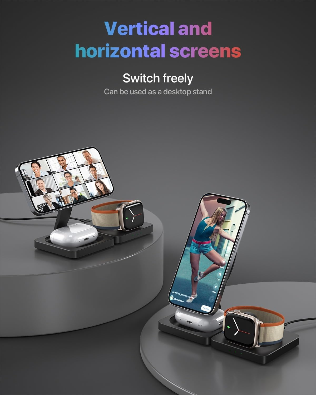 Foldable 3 in 1 Wireless Charging Station for Apple Compatible with Magsafe Charger Stand,Magnetic Wireless Charger Station for Iphone 16 15 14 13 12 Series,Airpods Pro,Apple Watch(Black) image number 2