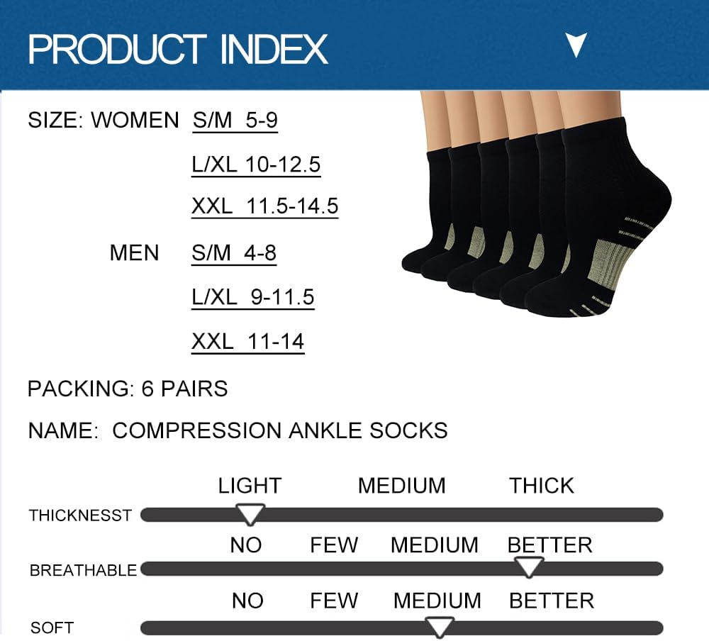 Copper Plantar Fasciitis Running Compression Socks for Men & Women - 6 Pairs Copper Infused Ankle Socks for Athletic&Travel - - Small/Medium image number 2